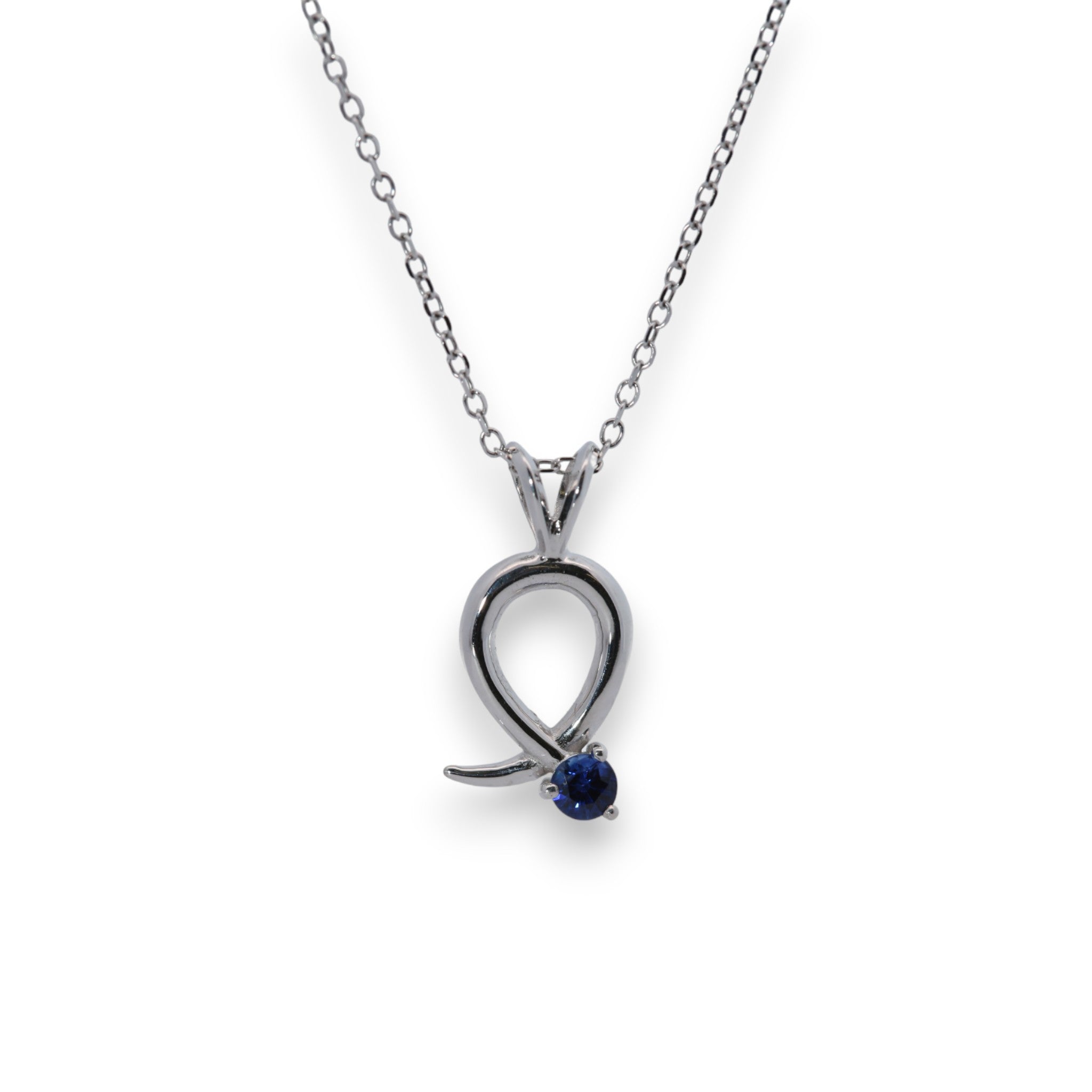 Swirl Sapphire Pendant in White Gold