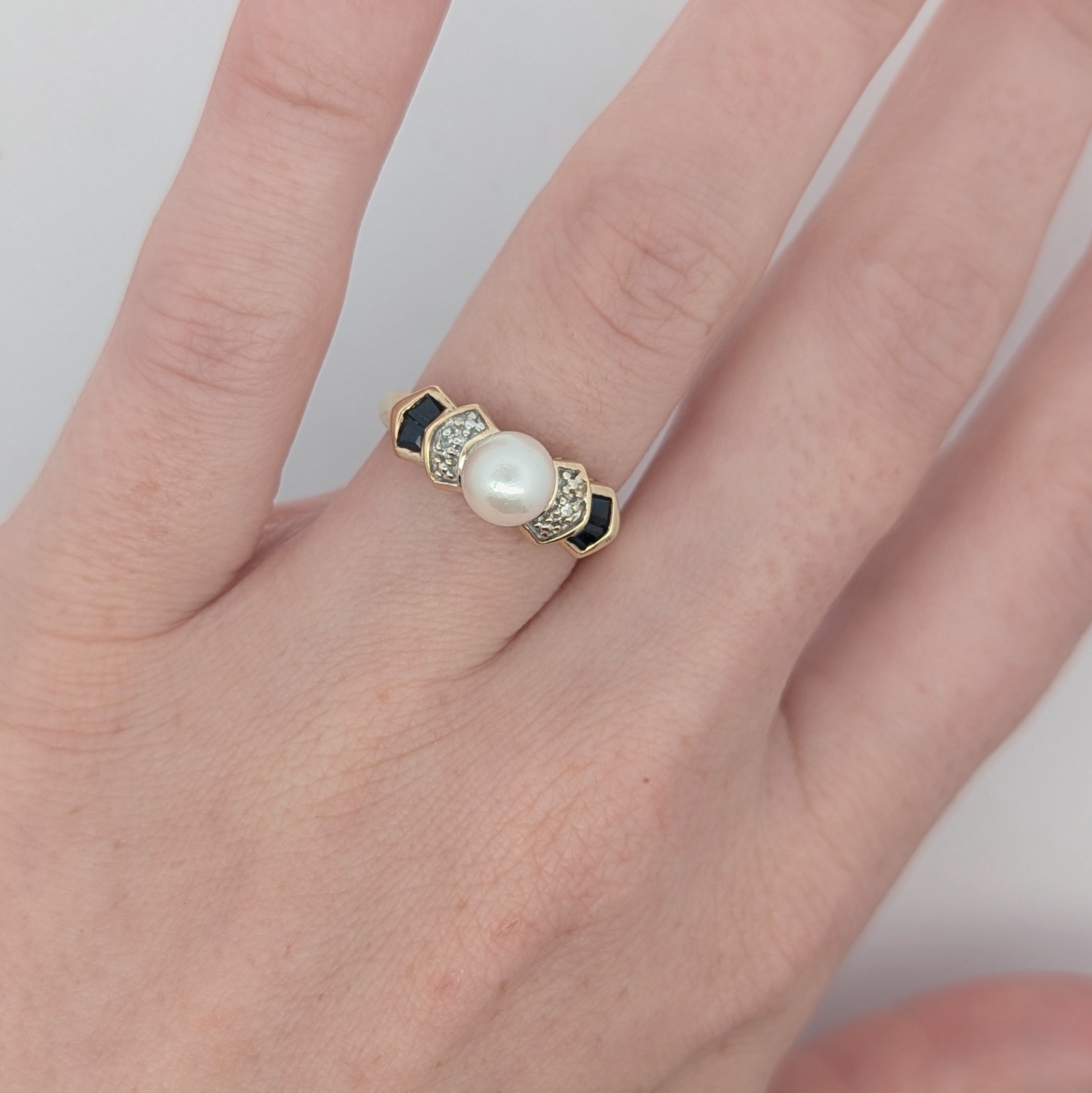 Vintage Pearl, Diamond, and Sapphire Ring