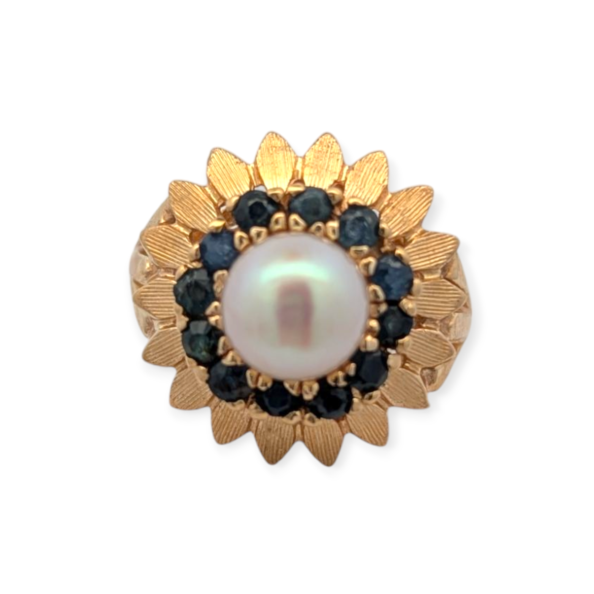 Vintage 14k Yellow Gold Pearl and Sapphire Ring