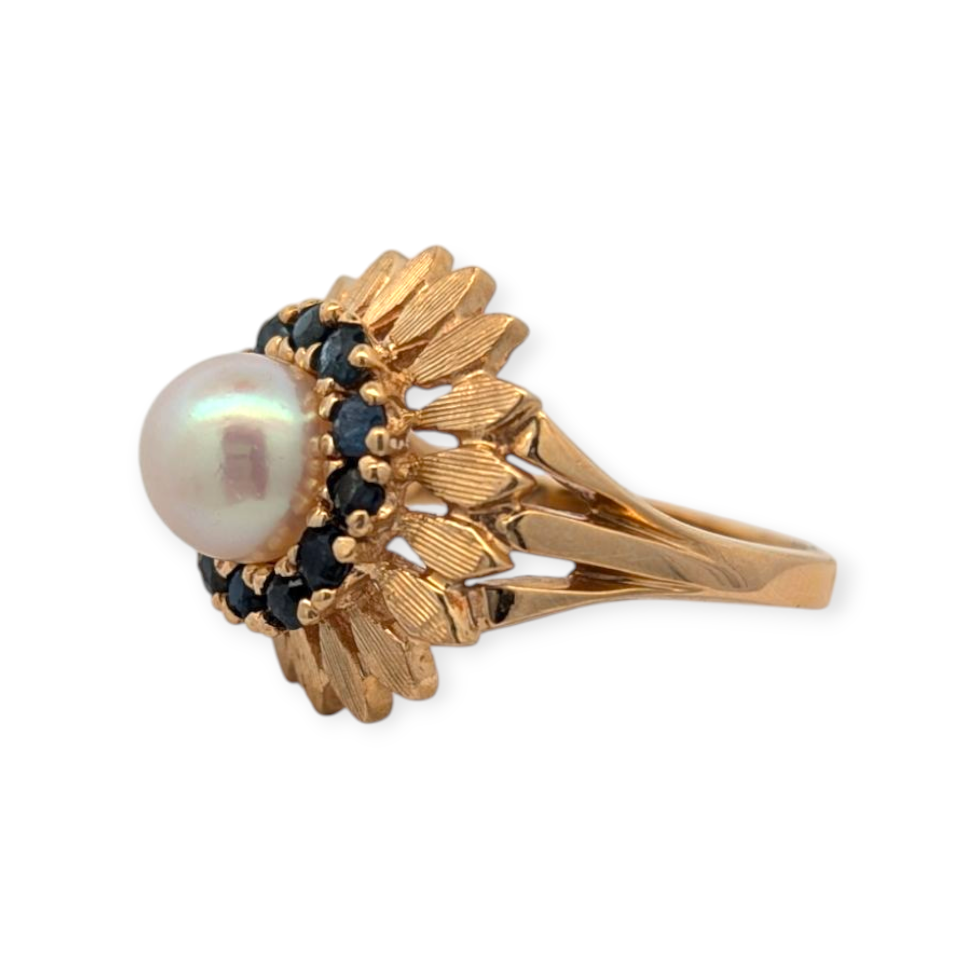 Vintage 14k Yellow Gold Pearl and Sapphire Ring