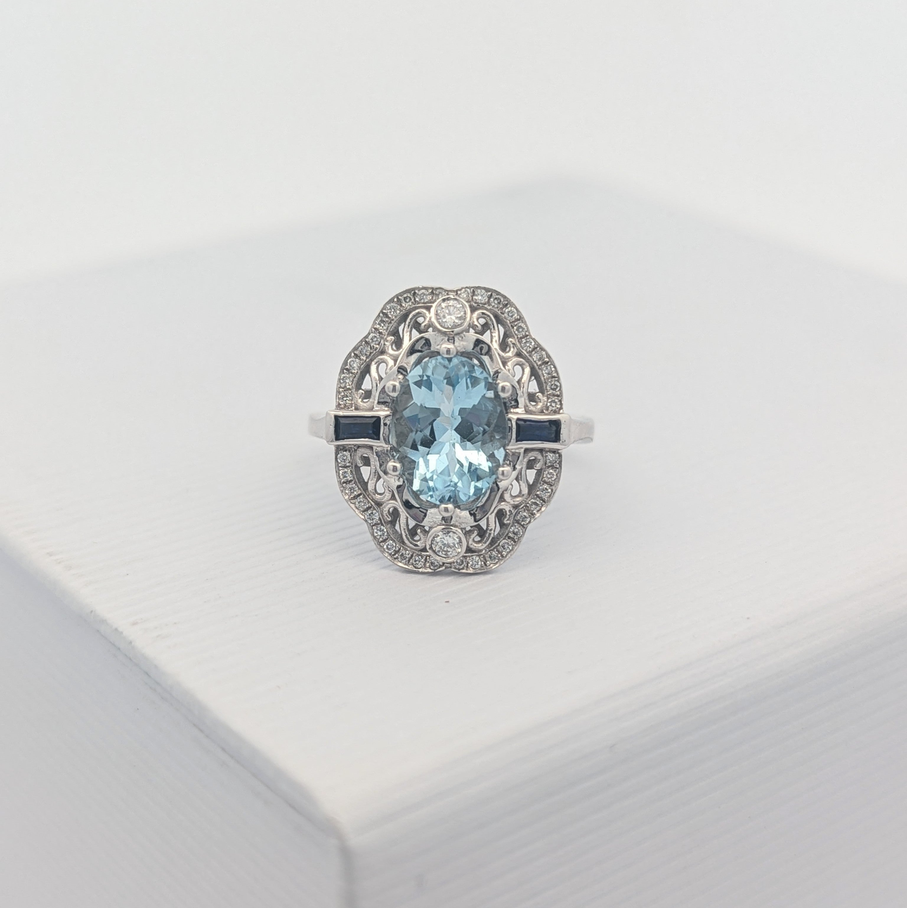 Imperia Aquamarine, Sapphire, and Diamond Ring in 14k White Gold