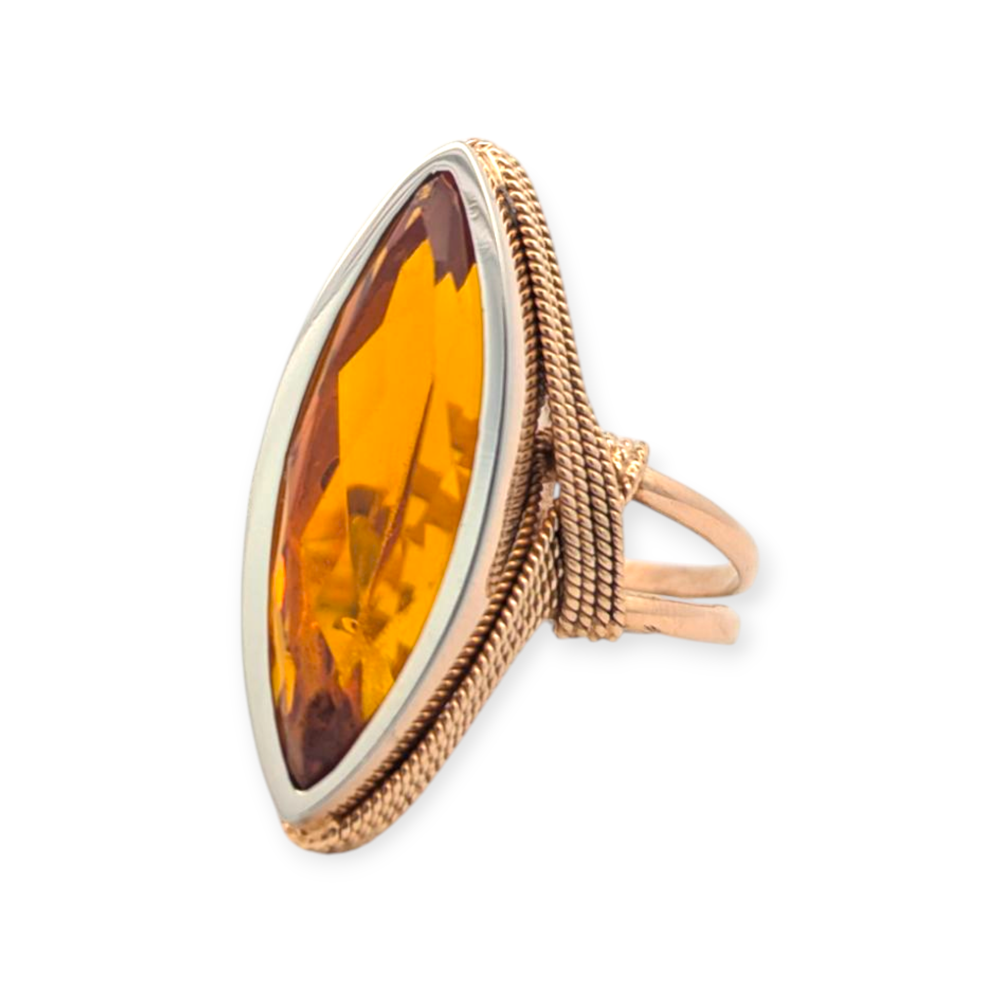 Vintage 18K Yellow and White Gold Citrine Cocktail Ring
