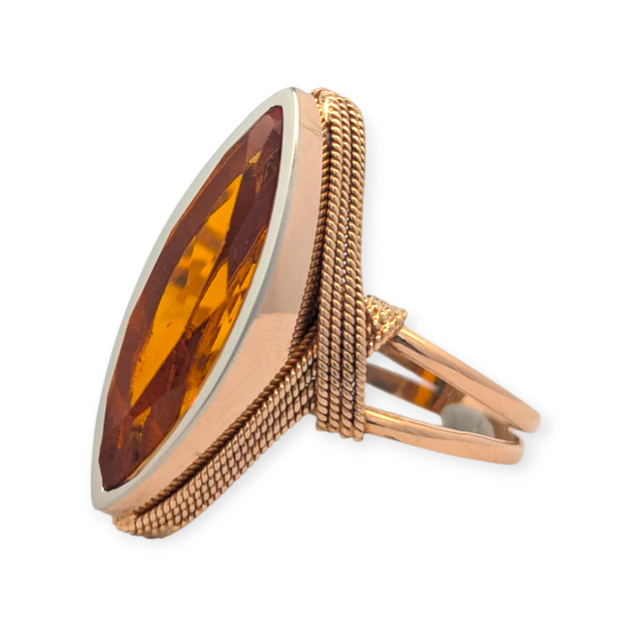 Vintage 18K Yellow and White Gold Citrine Cocktail Ring