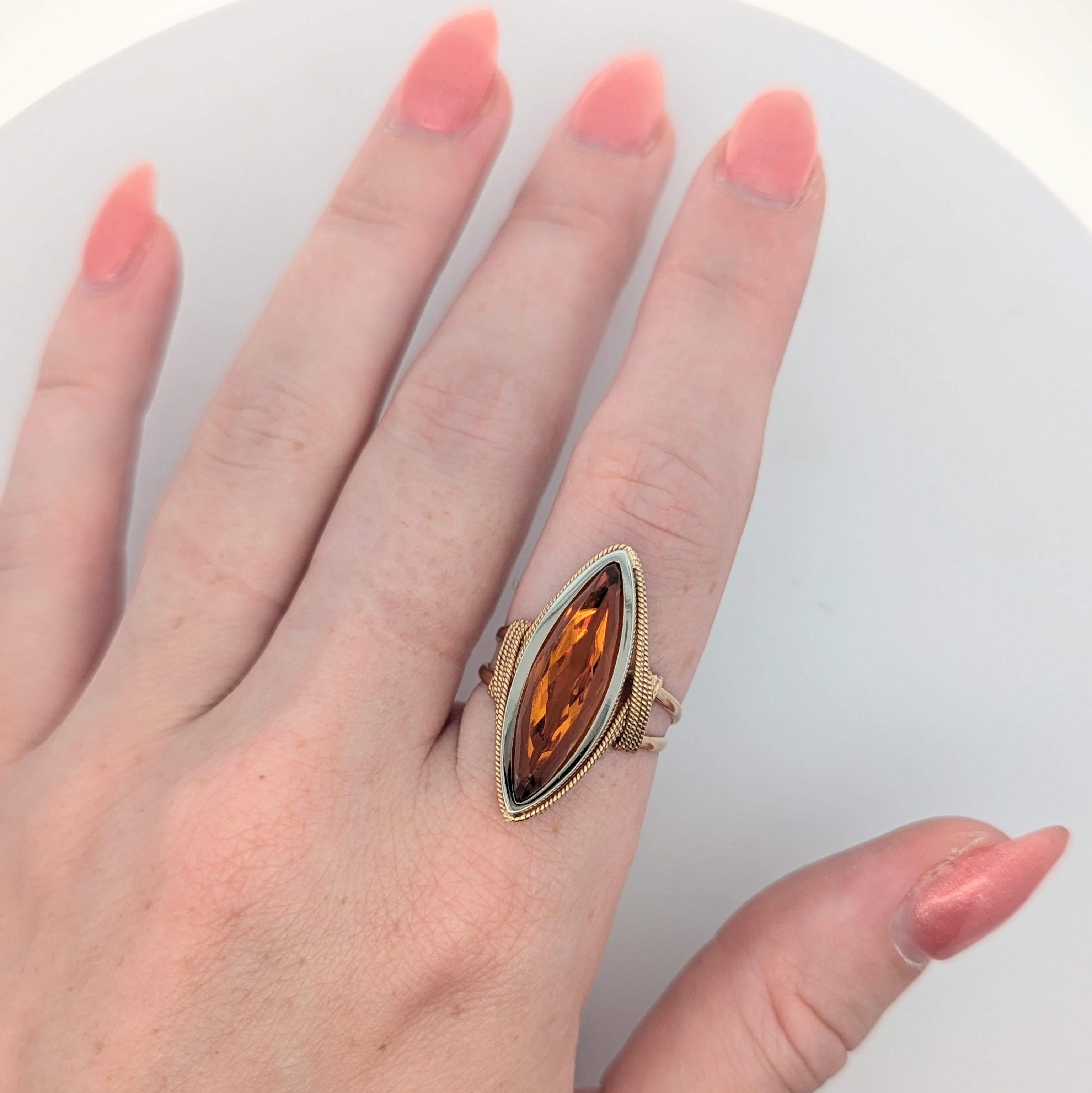 Vintage 18K Yellow and White Gold Citrine Cocktail Ring