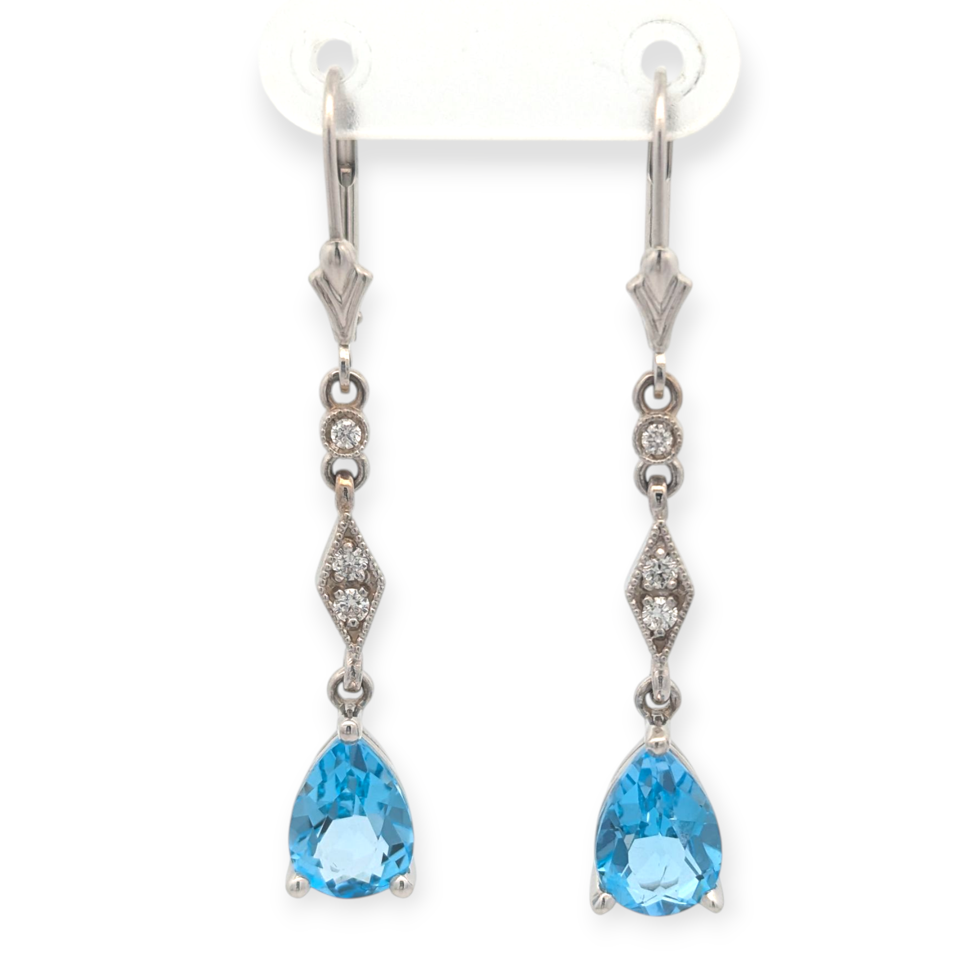 Ciella Swiss Blue Topaz and Diamond Earrings in 14K White Gold