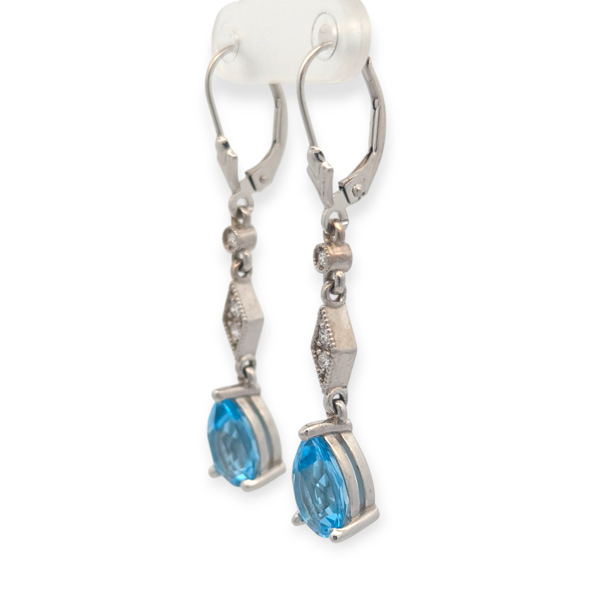 Ciella Swiss Blue Topaz and Diamond Earrings in 14K White Gold