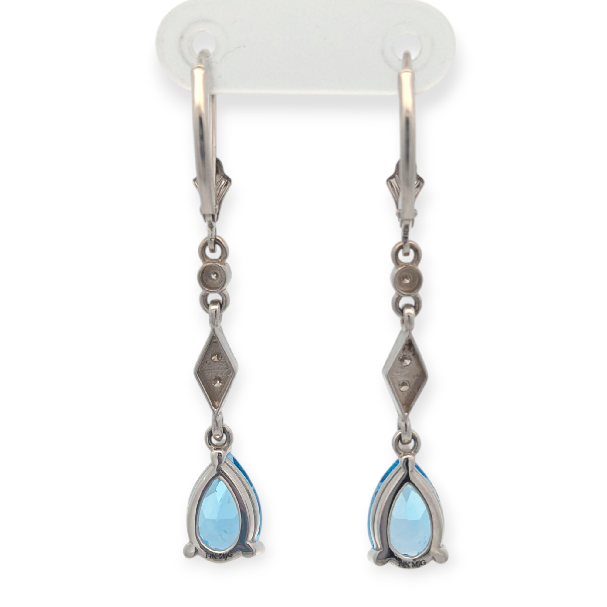 Ciella Swiss Blue Topaz and Diamond Earrings in 14K White Gold