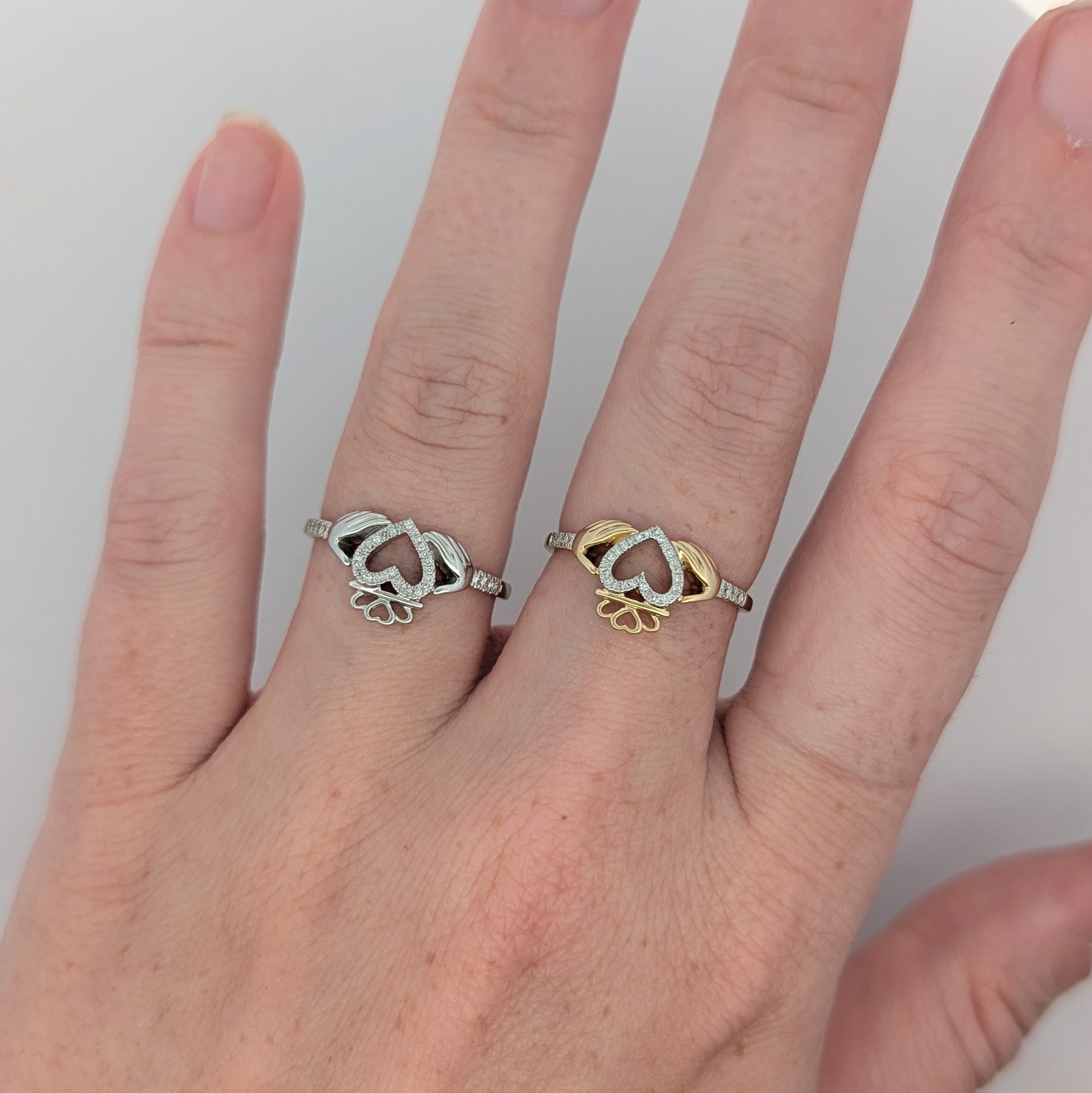 10K Gold and Diamond Dainty Claddagh Ring