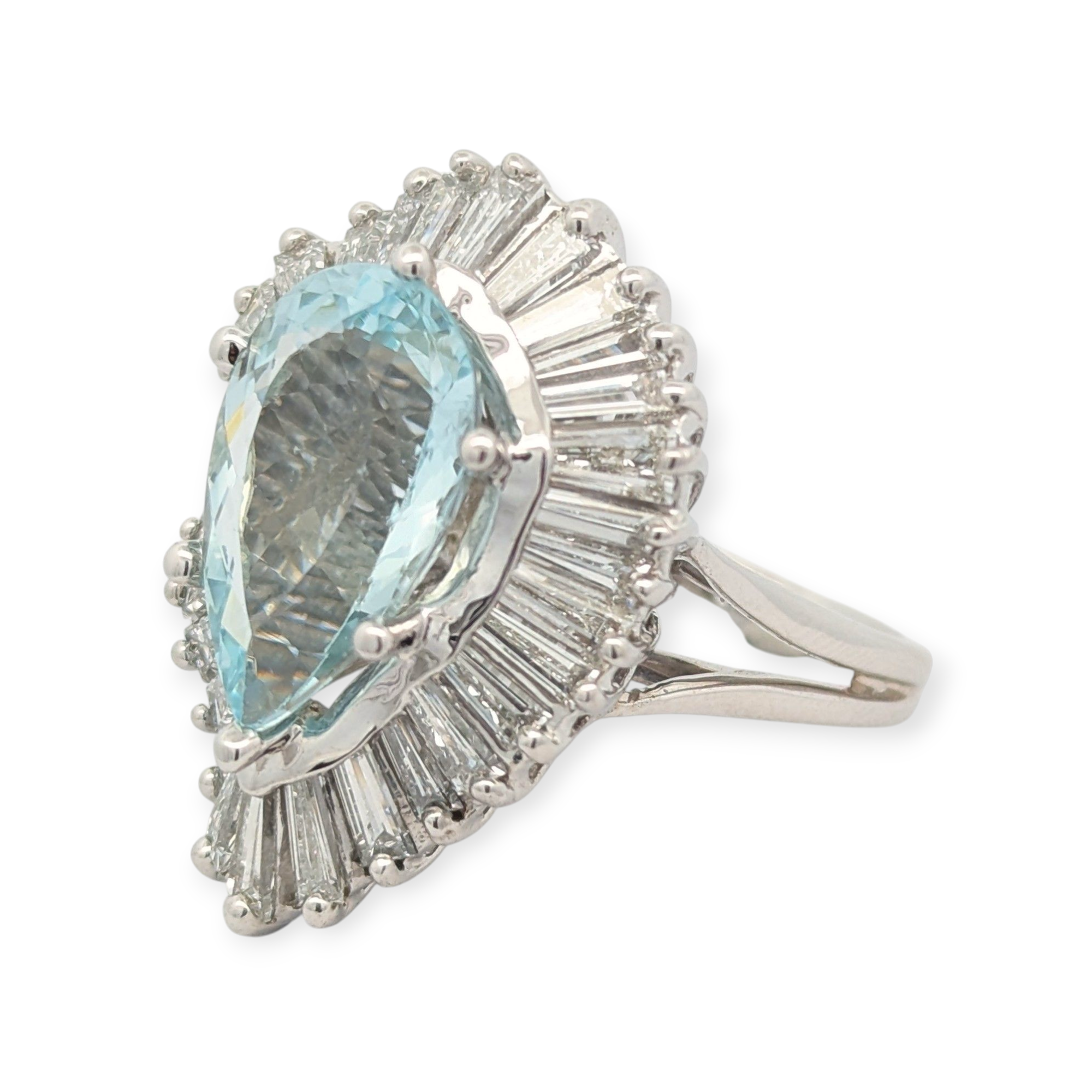 Aquamarine and Diamond Ballerina Ring in 14K White Gold