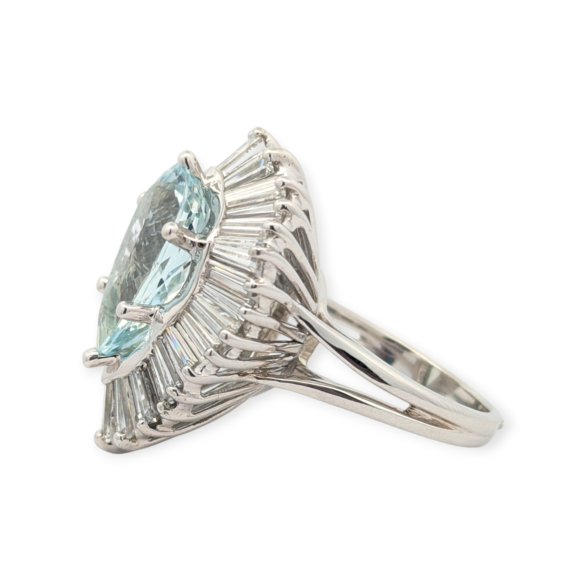 Aquamarine and Diamond Ballerina Ring in 14K White Gold
