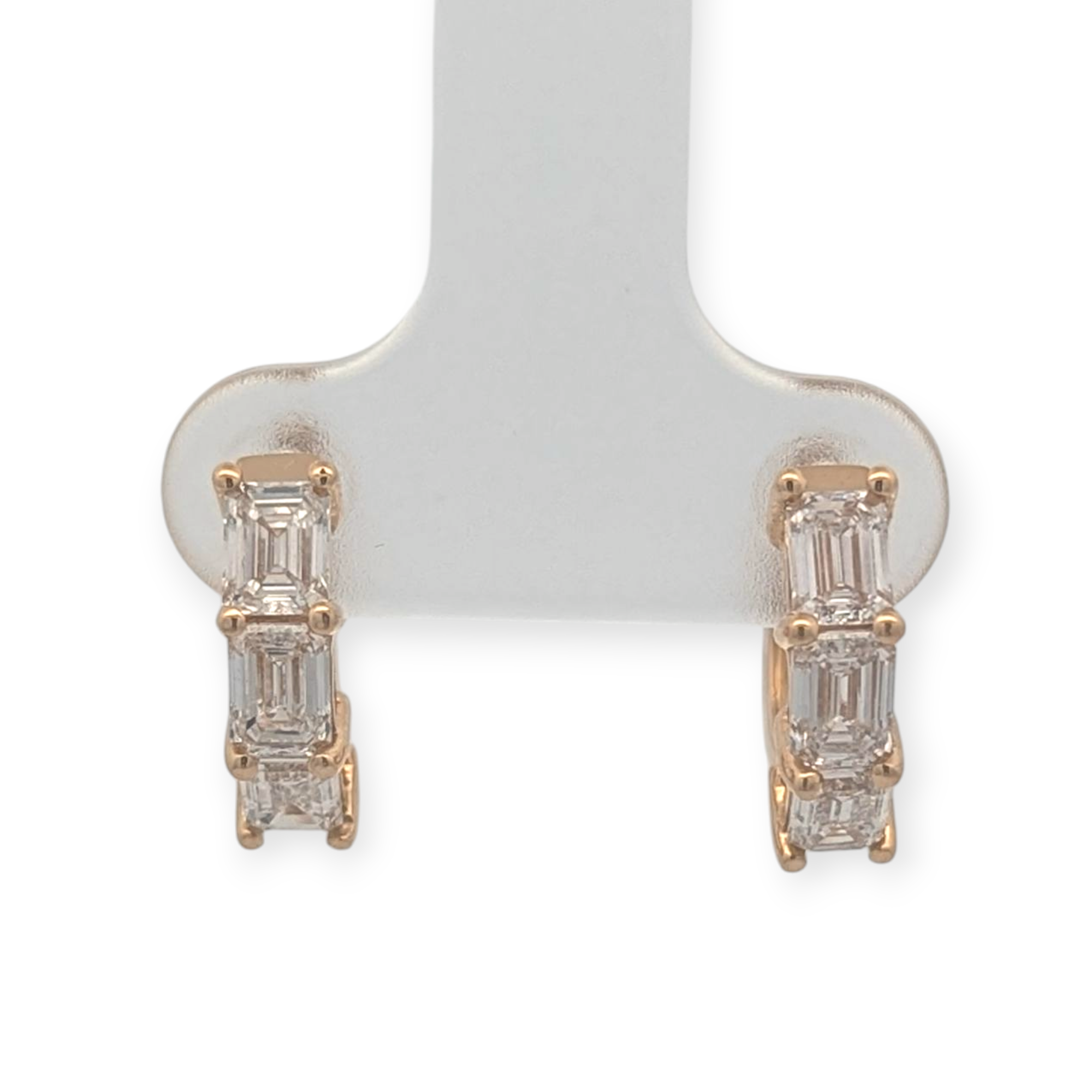 Emerald Cut Three-Stone Huggie Hoops