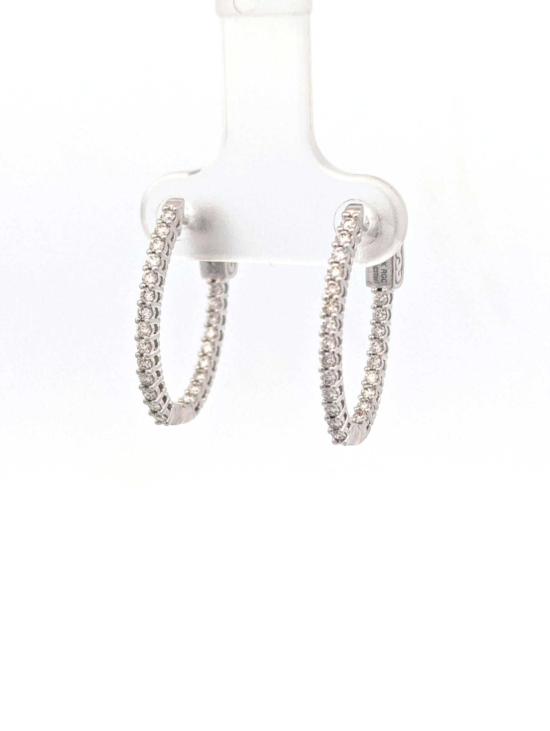 14K White Gold Diamond Hoops