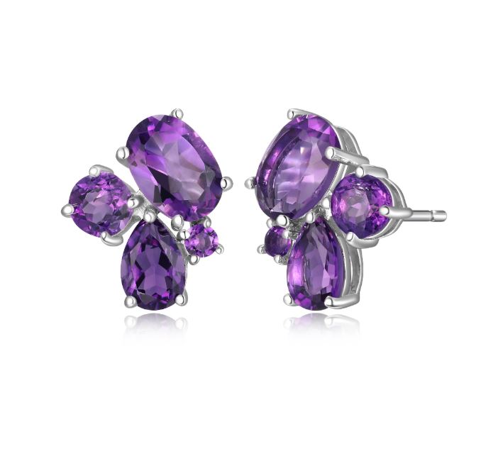 Sterling Silver Cluster Gemstone Earrings