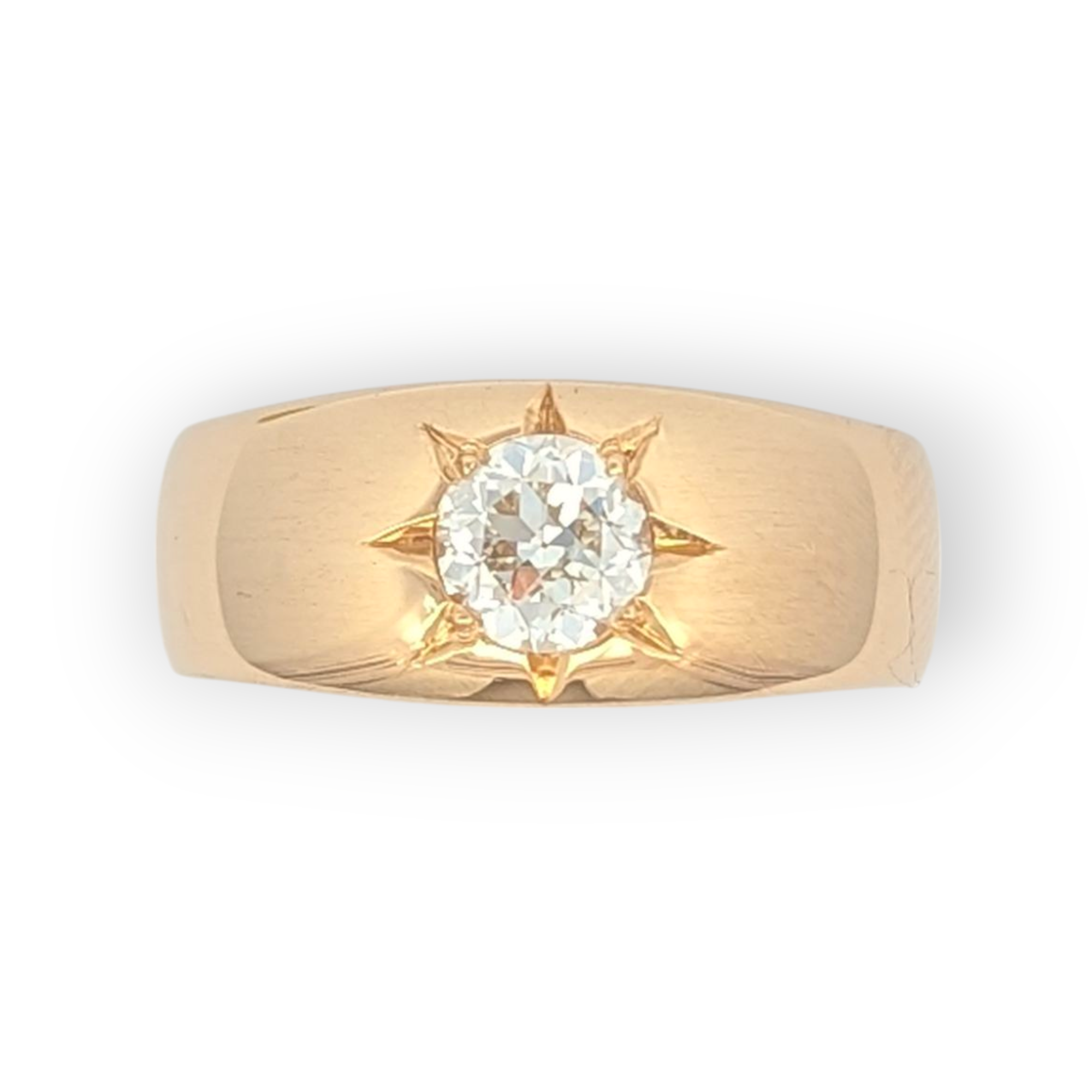 14K Gold Band Star-Set Old Euro Diamond Ring