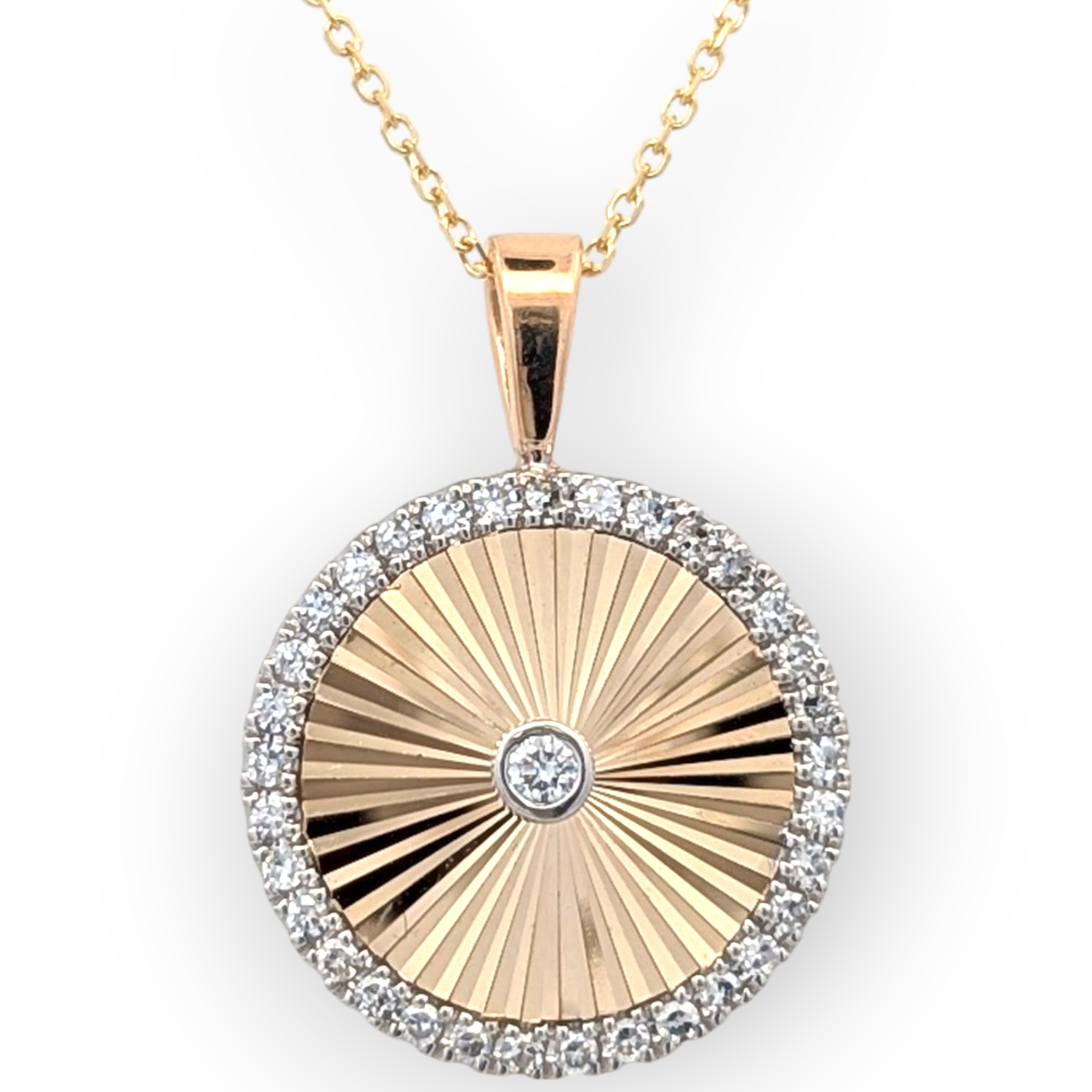 14K Yellow Gold Fluted Medallion with Natural Diamonds