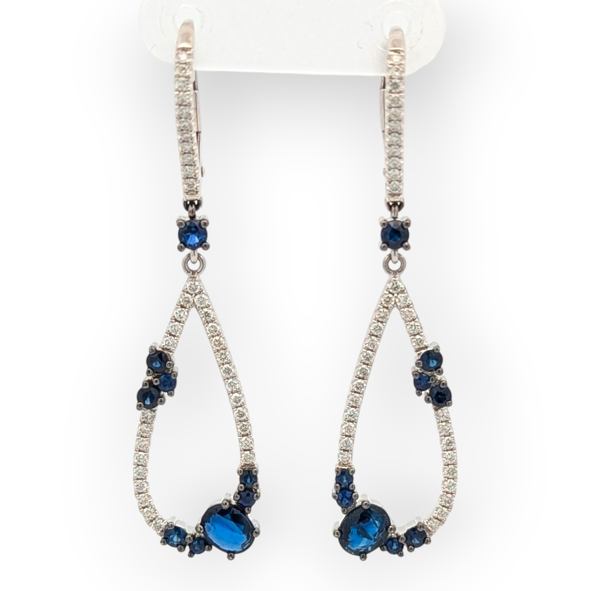 14K White Gold, Diamond, and Sapphire Dangle Earrings