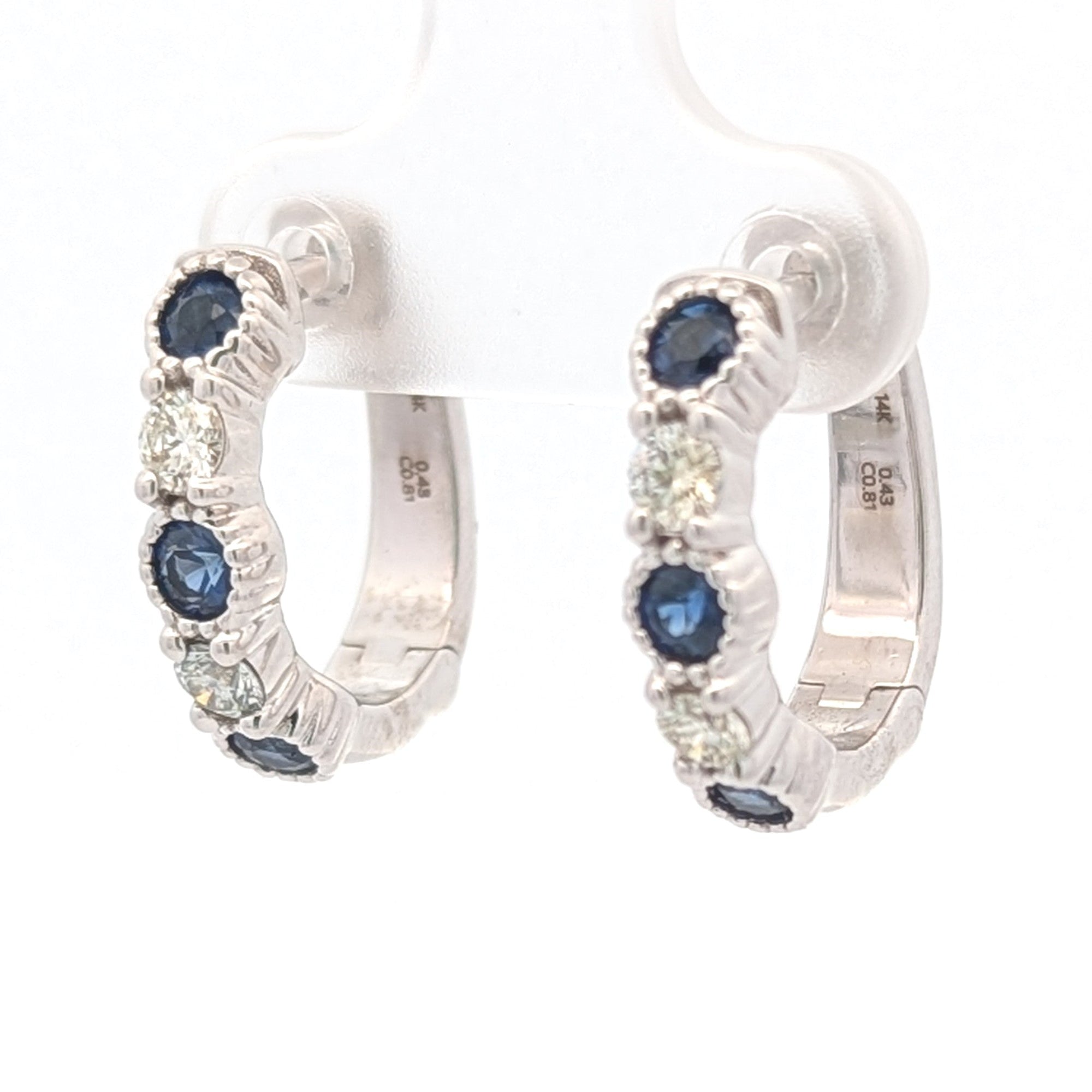 Sapphire and Diamond Huggie Hoops