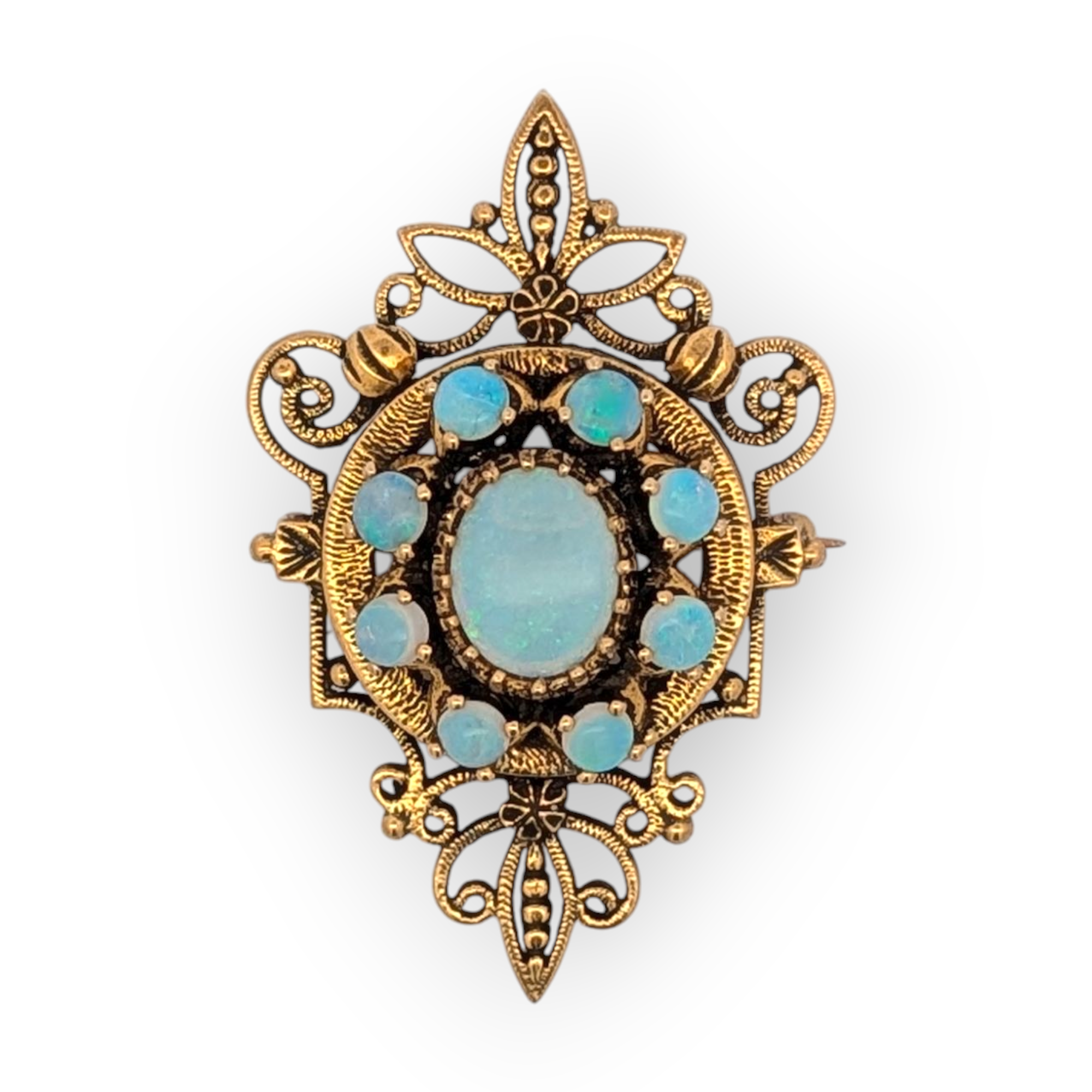Vintage 14K Yellow Gold Filigree and Opal Pin/Pendant