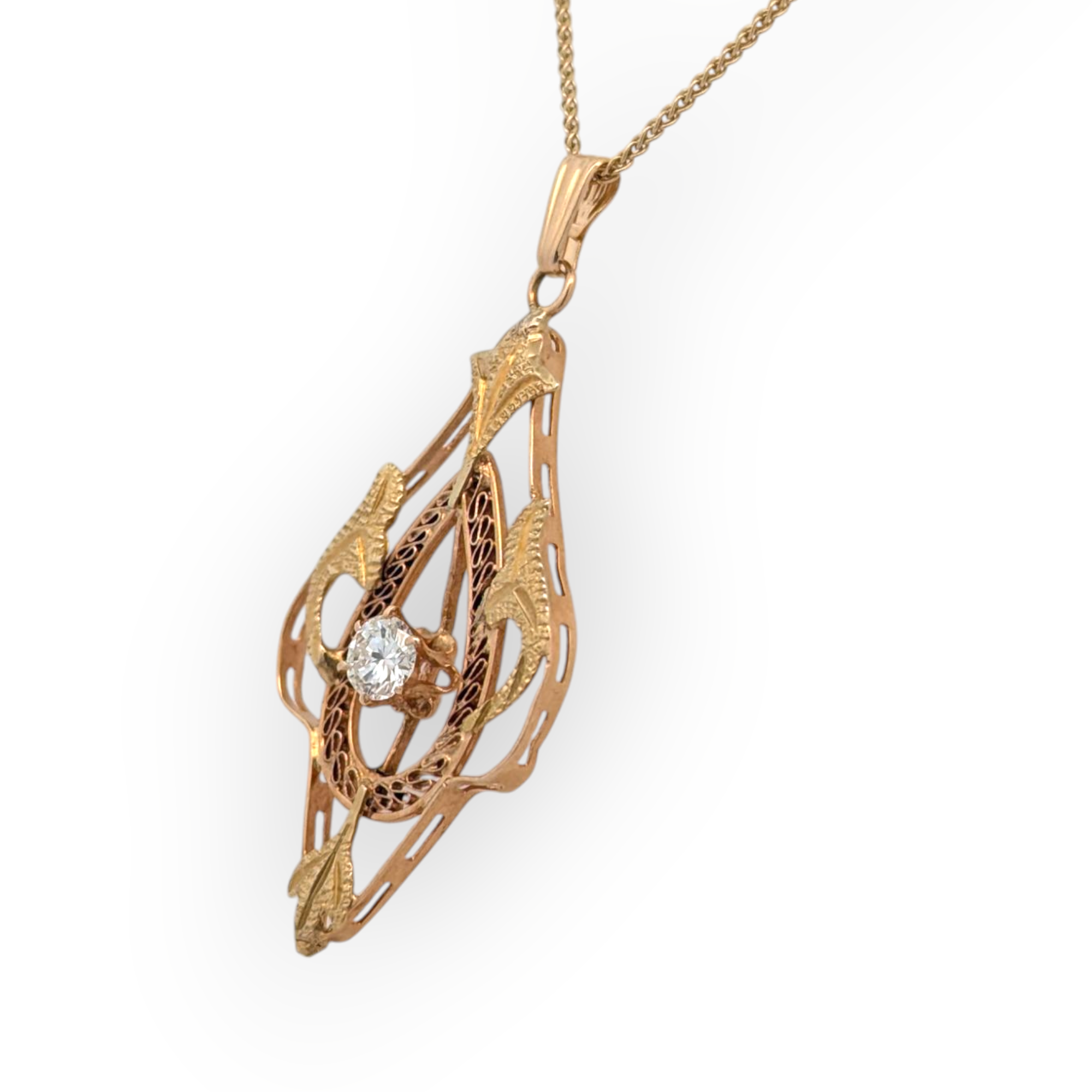 Vintage 14K Yellow Gold Art Nouveau Pendant