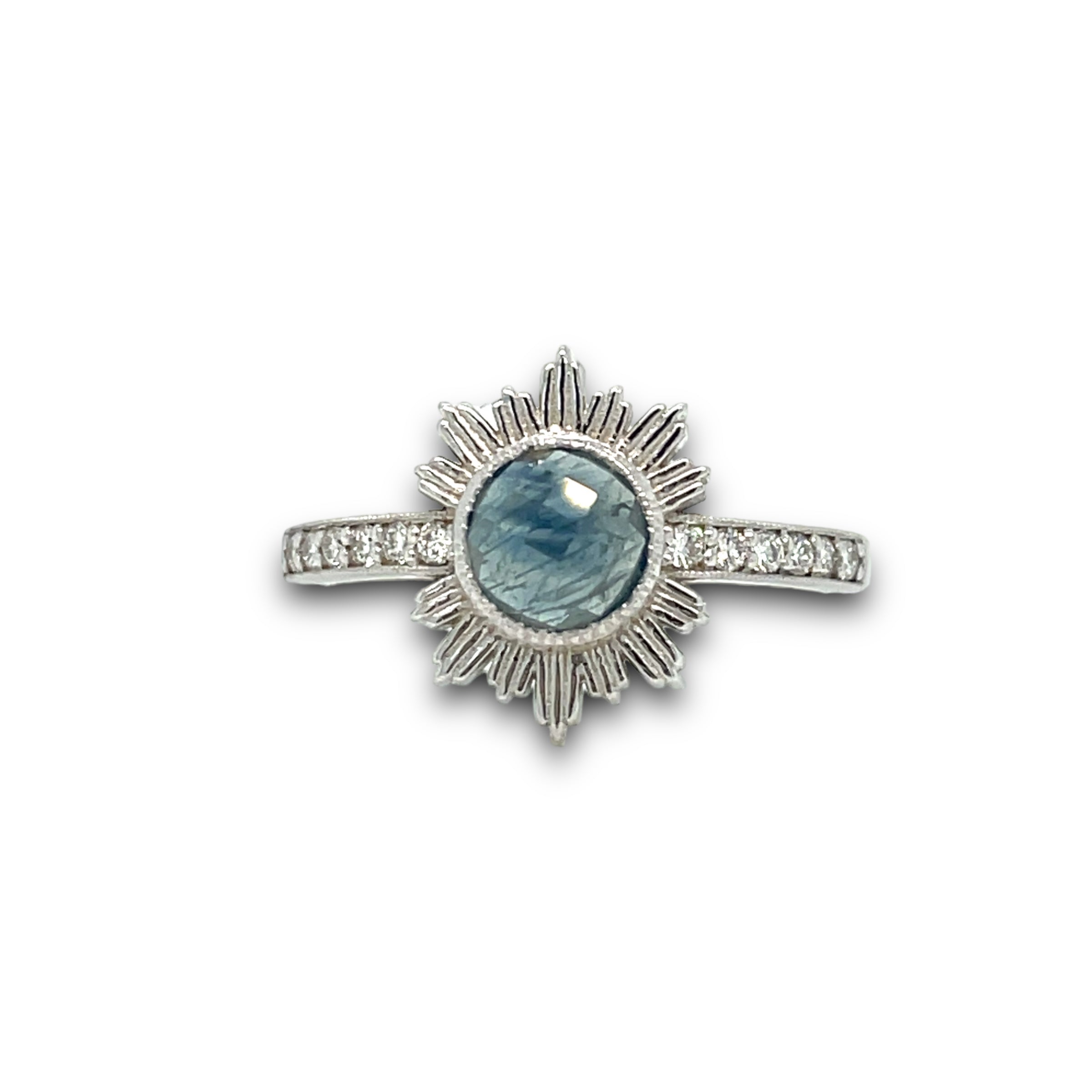 Alessia Ring Rose-Cut Malawi Sapphire & Diamonds in 14k White Gold