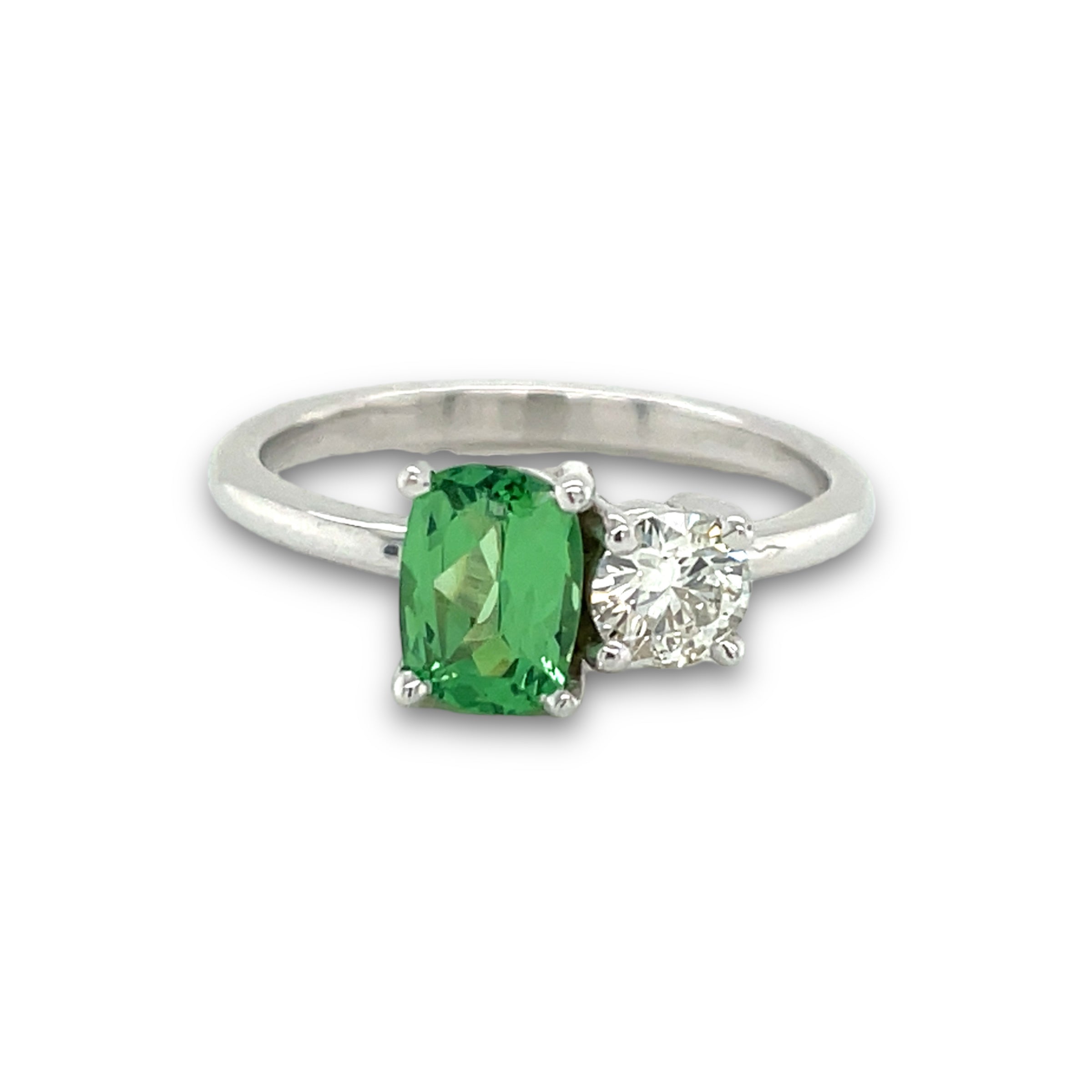 Mint Green Garnet & Diamond Ring  in White Gold