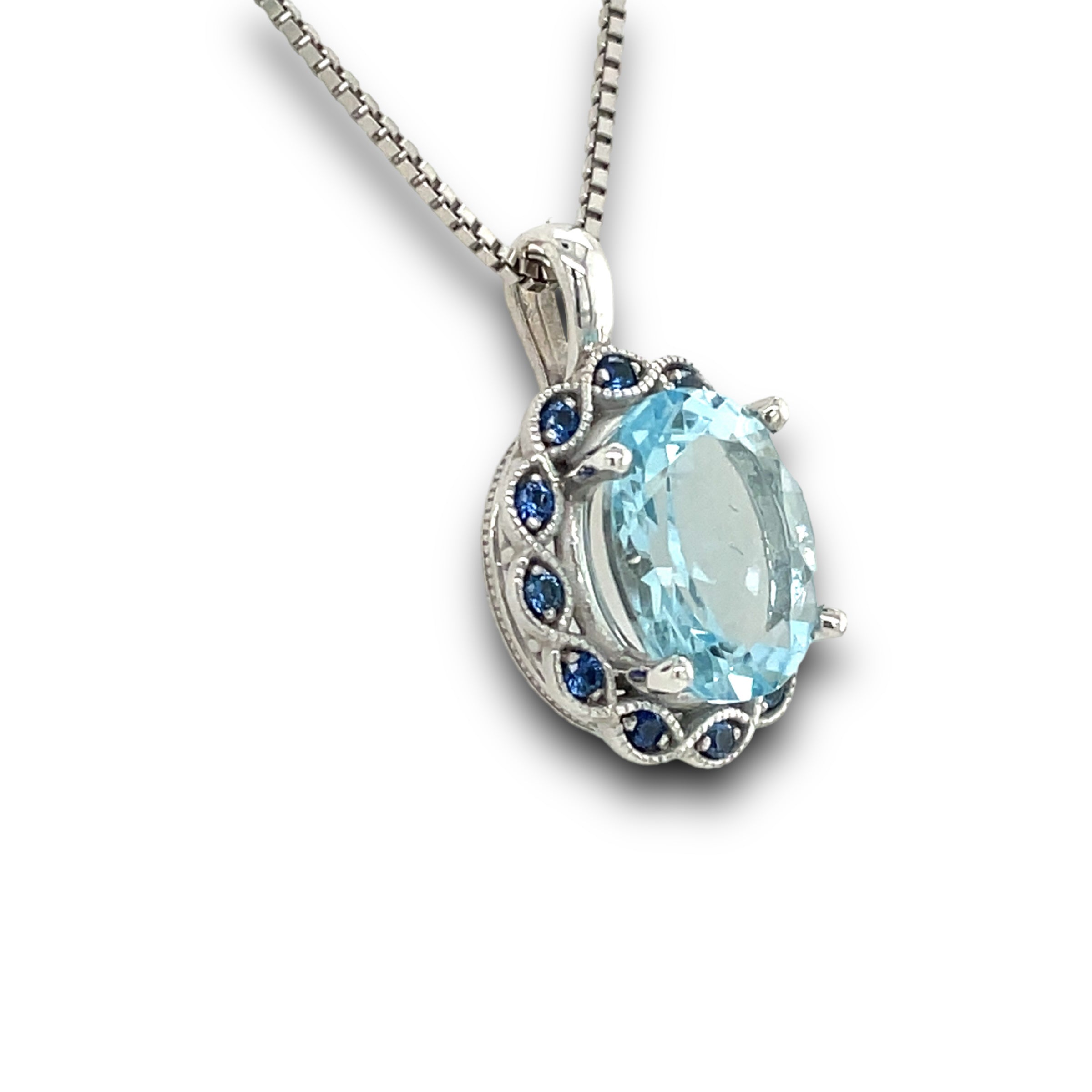 Cascata Aquamarine & Sapphire Necklace in 14k White Gold