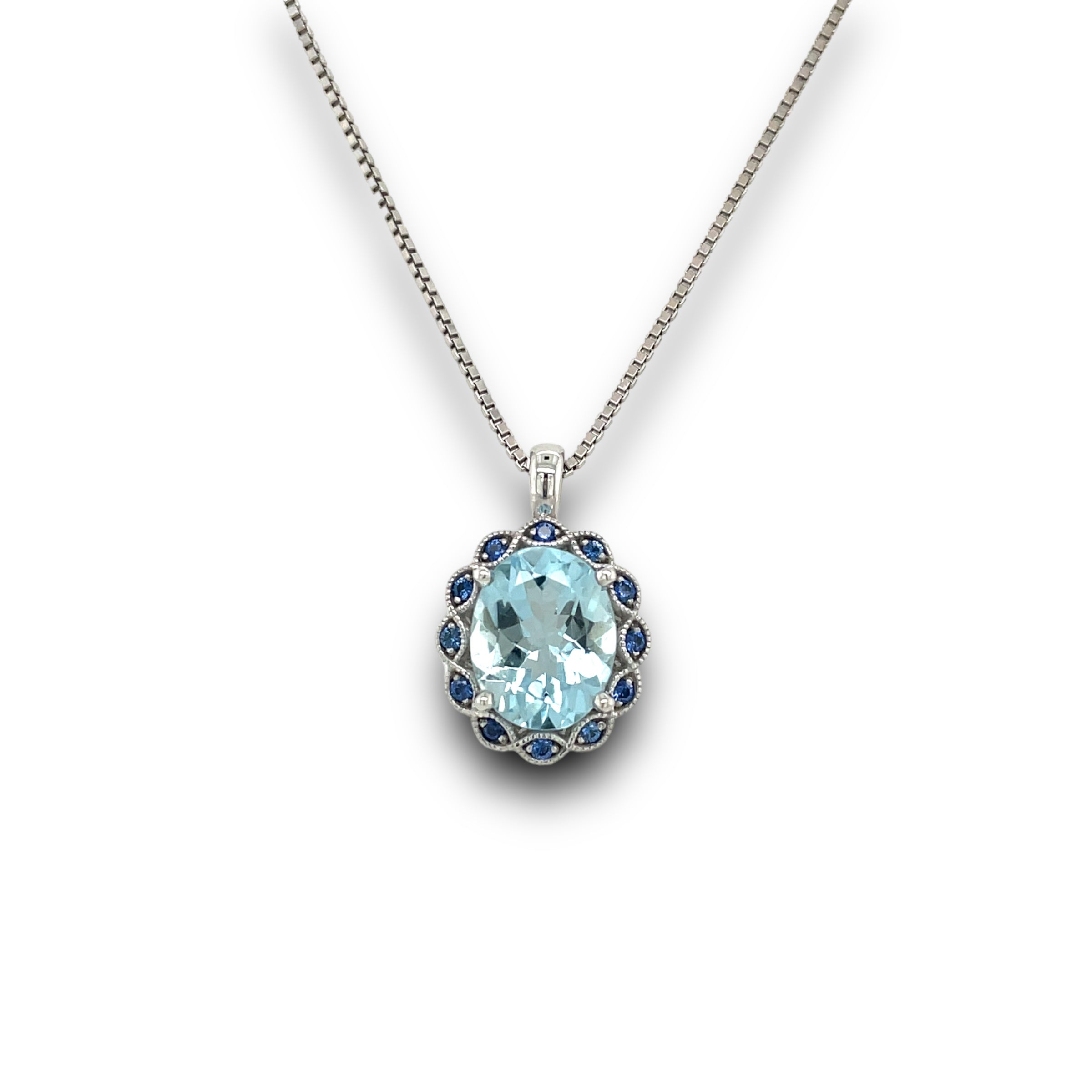 Cascata Aquamarine & Sapphire Necklace in 14k White Gold