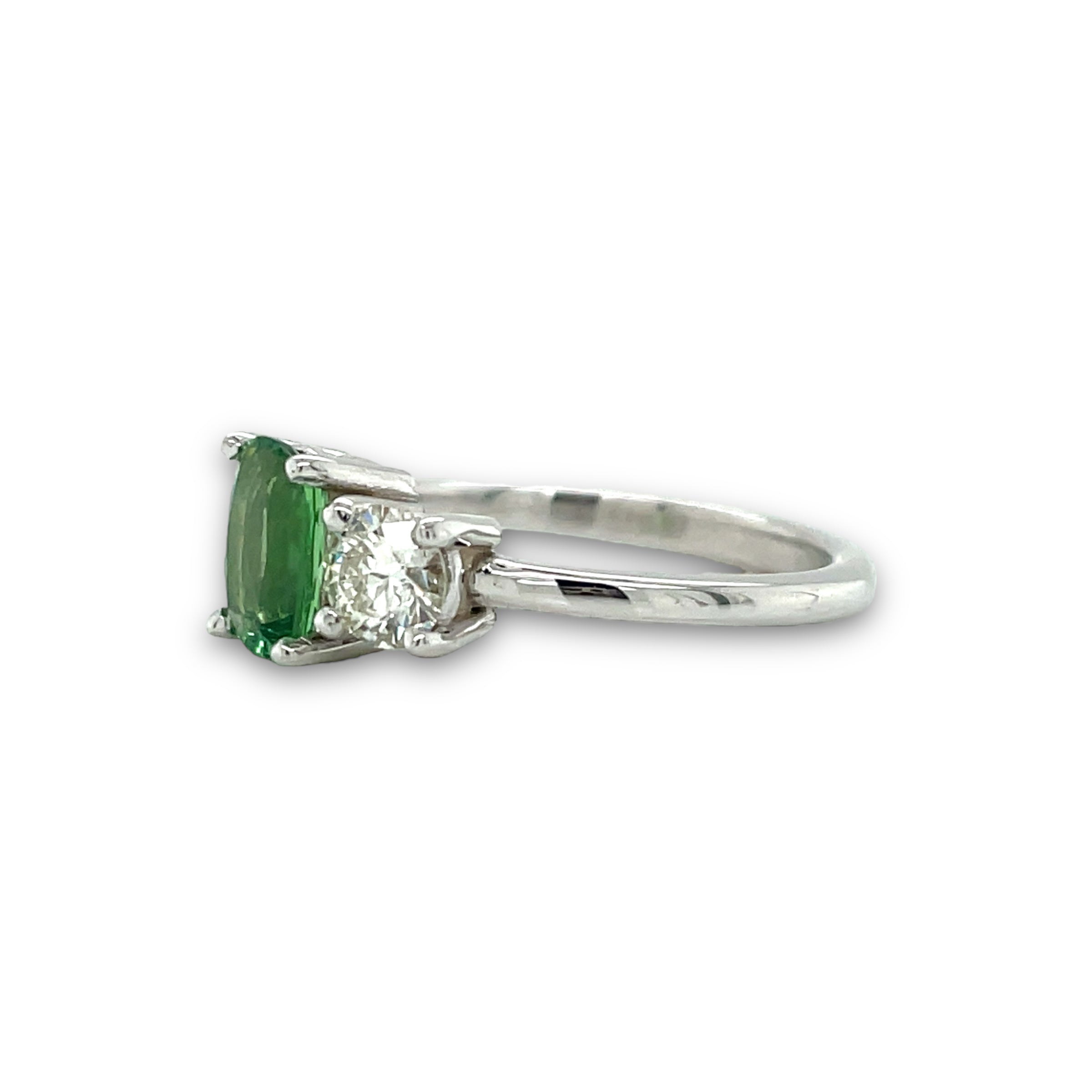 Mint Green Garnet & Diamond Ring  in White Gold