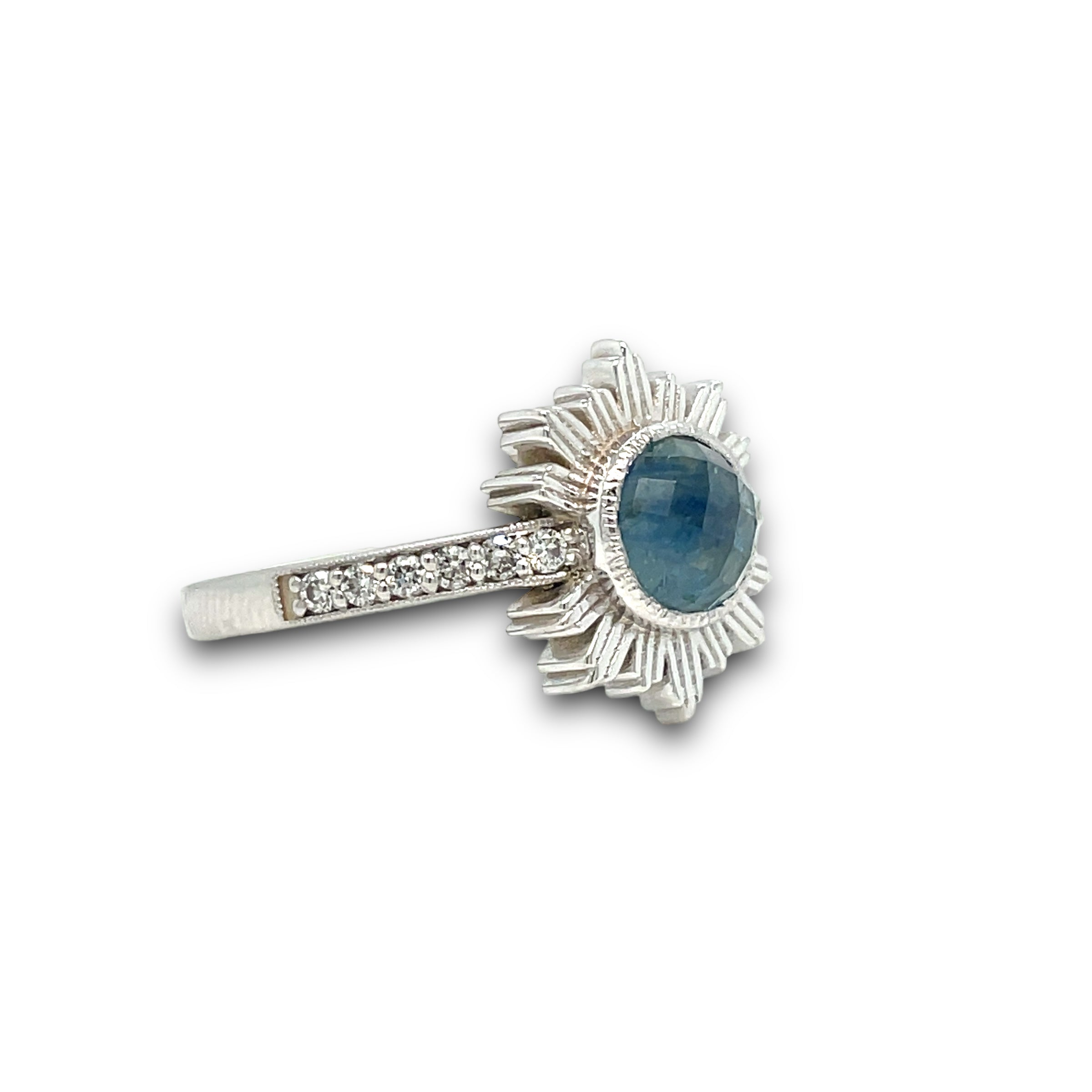 Alessia Ring Rose-Cut Malawi Sapphire & Diamonds in 14k White Gold