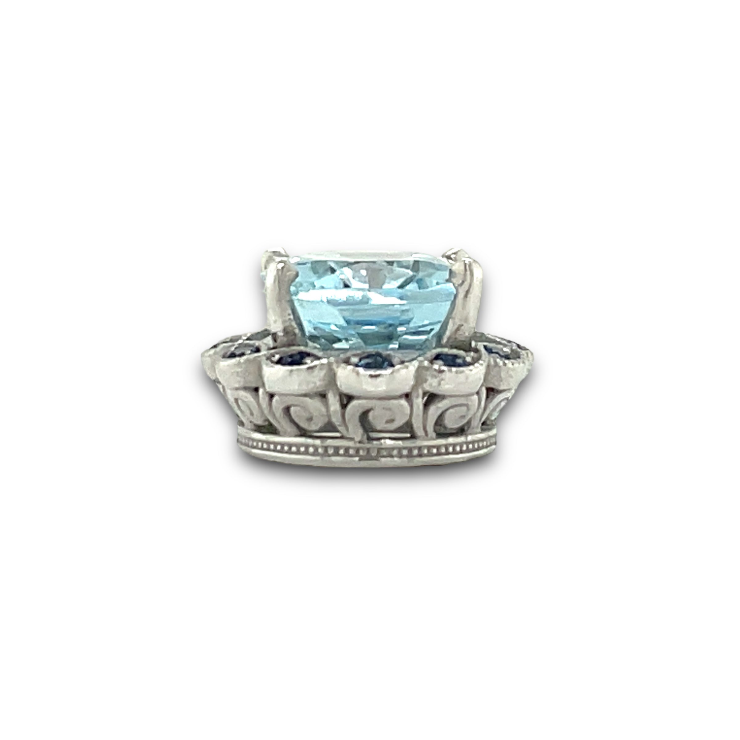 Cascata Aquamarine & Sapphire Necklace in 14k White Gold
