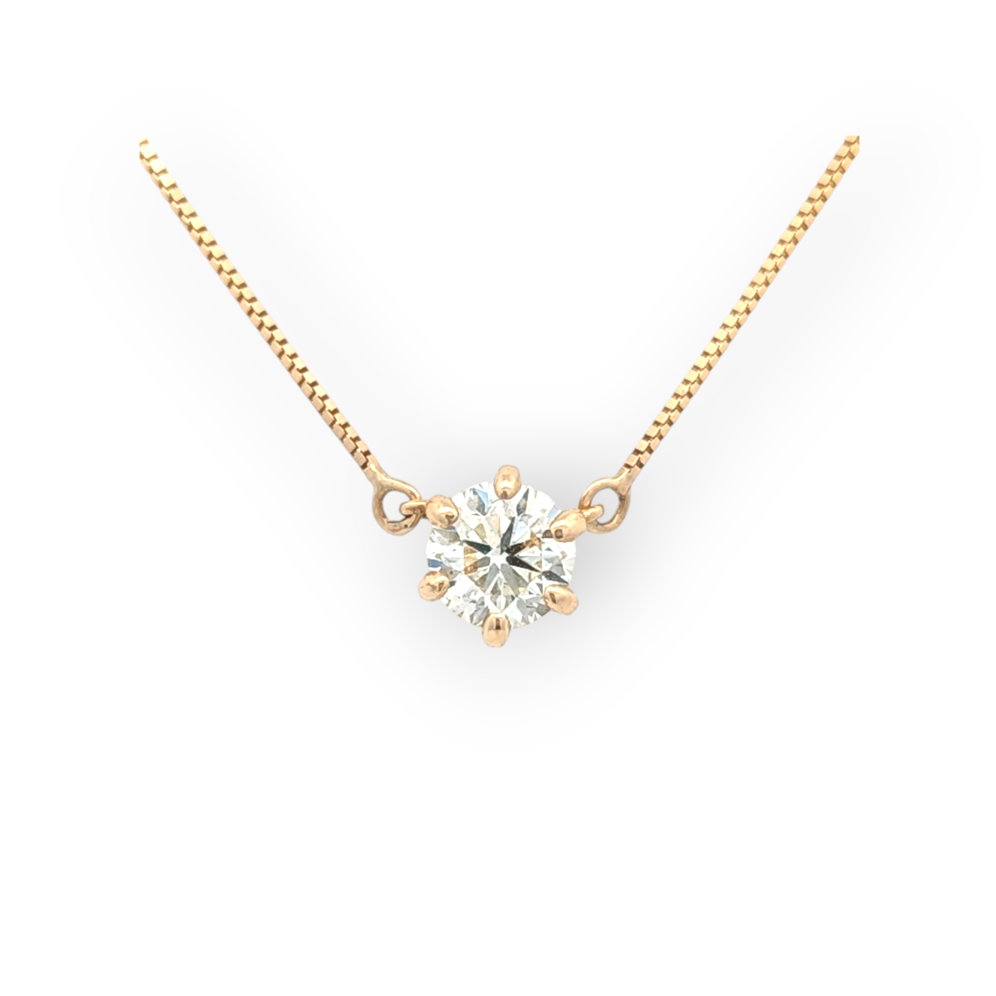 Solitaire Six Prong Diamond Pendant in Yellow Gold