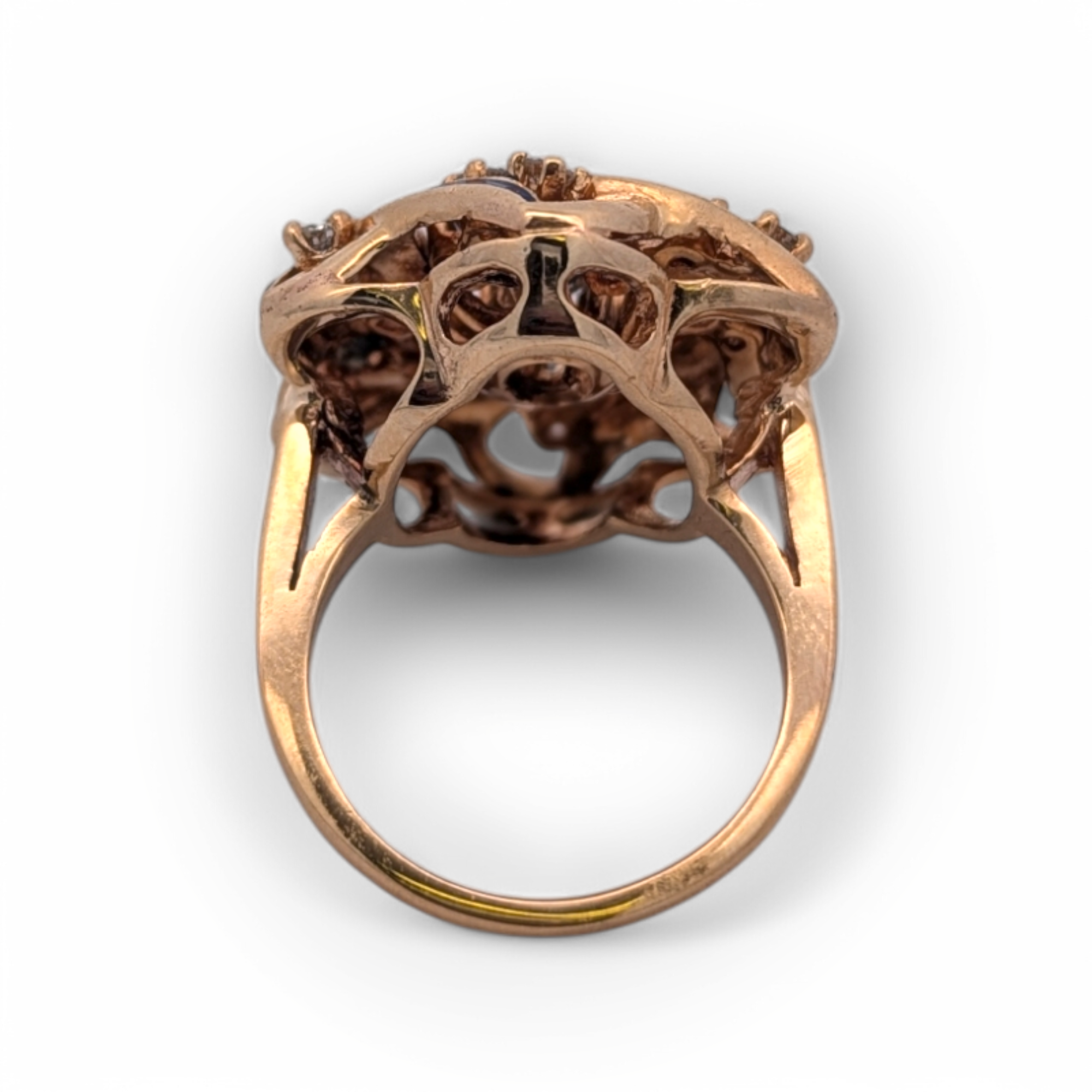 14K Yellow Gold Cocktail Ring with Blue Enamel