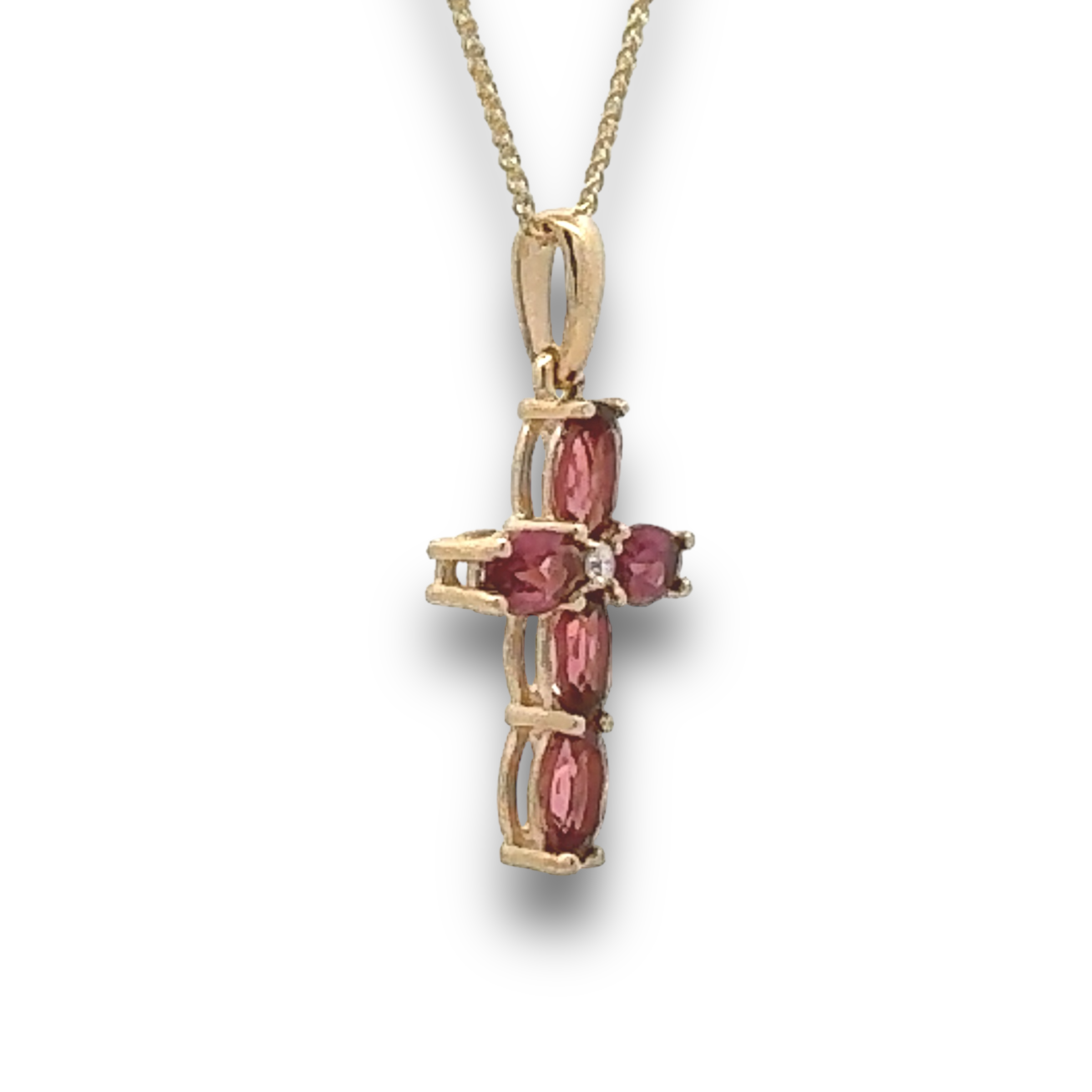 Garnet & Diamond Cross in Yellow Gold