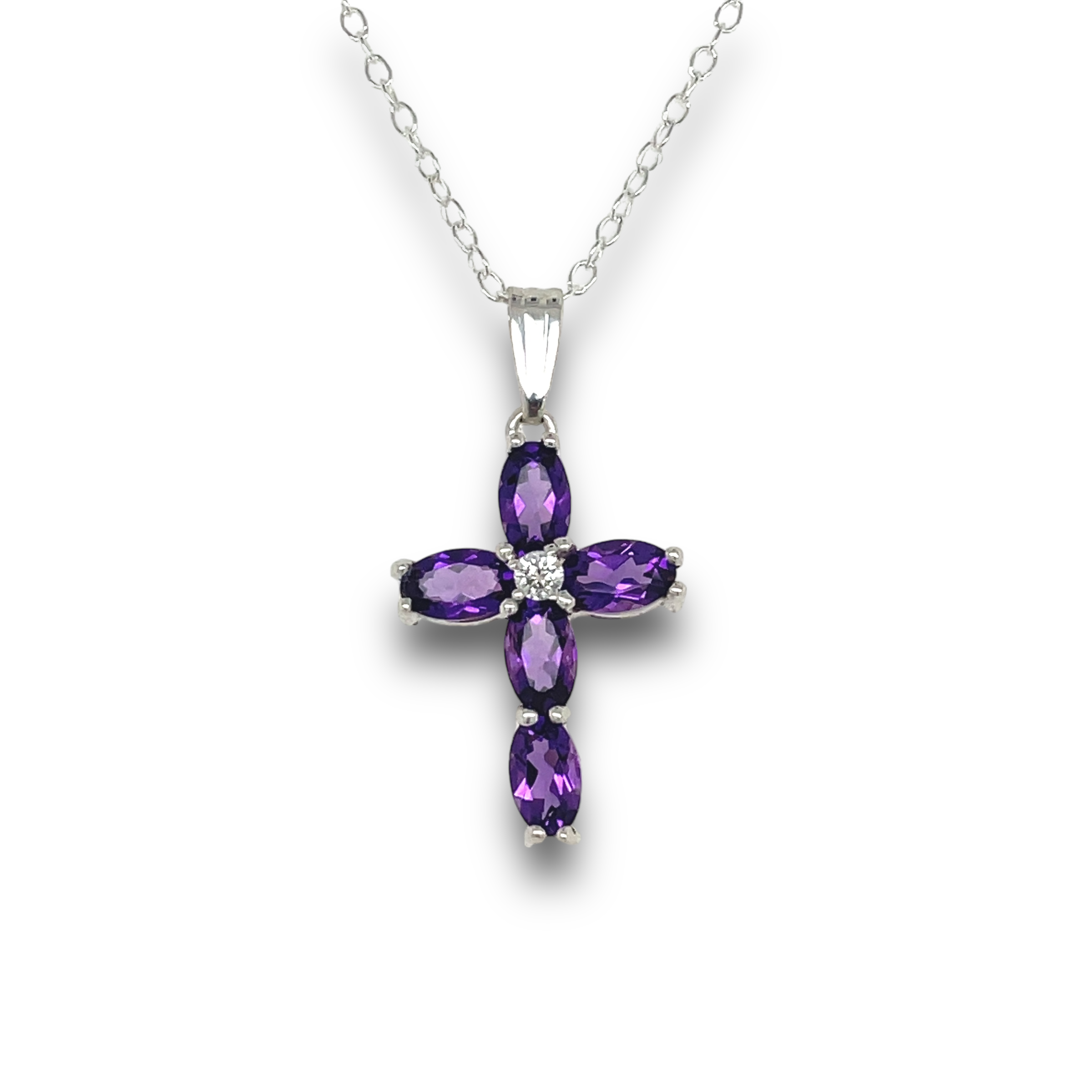 Amethyst & Diamond Cross in Sterling Silver