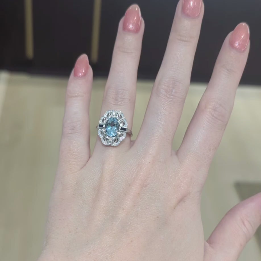 Imperia Aquamarine, Sapphire, and Diamond Ring in 14k White Gold