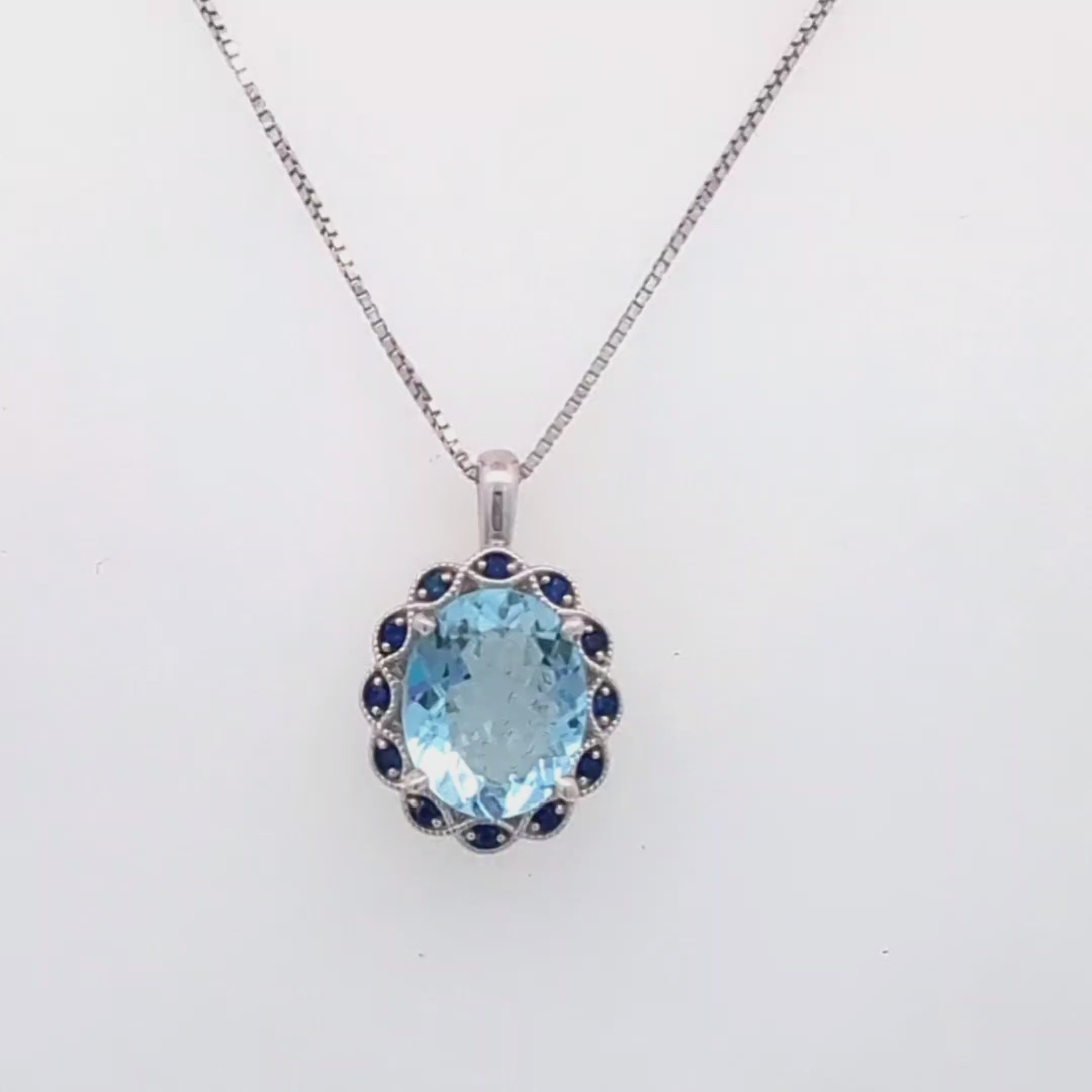 Cascata Aquamarine & Sapphire Necklace in 14k White Gold