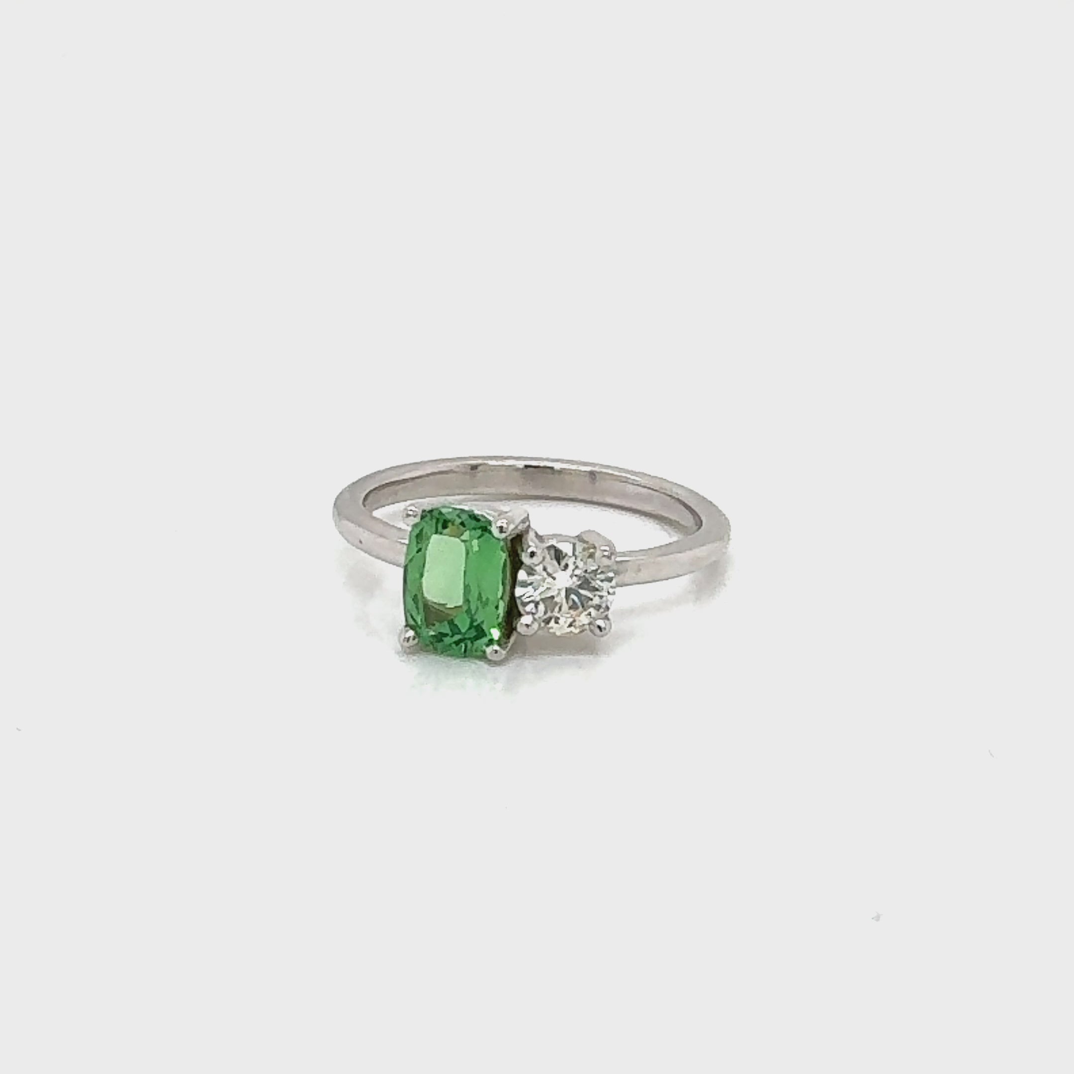 Mint Green Garnet & Diamond Ring  in White Gold