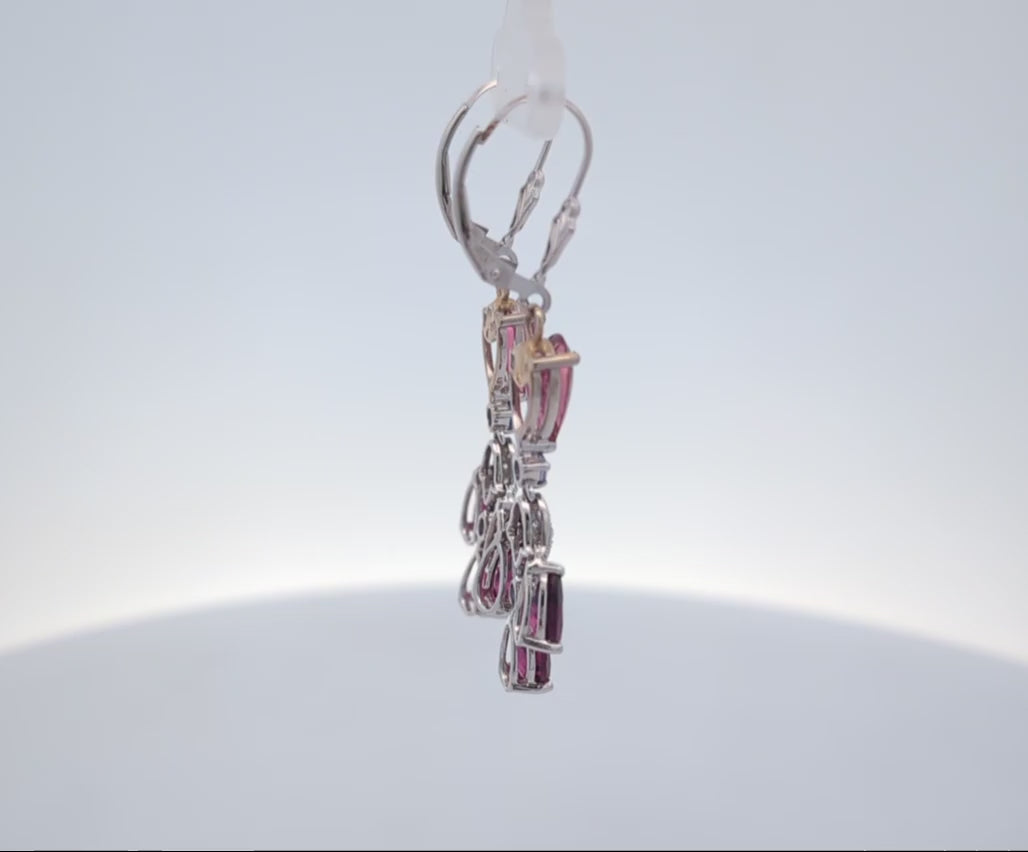 Vintage 14K White Gold Dangle Garnet and Tanzanite Earrings