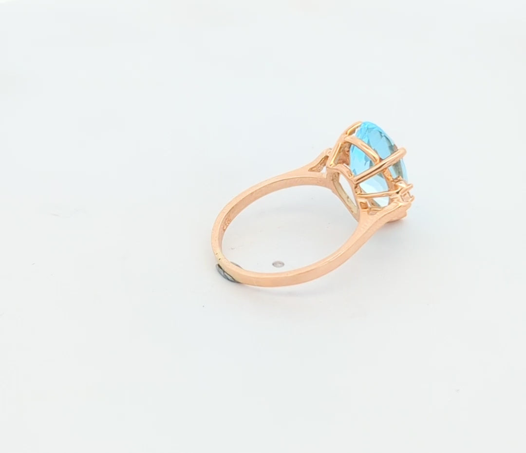 Vintage Yellow Gold, Diamond, and Blue Topaz Cocktail Ring