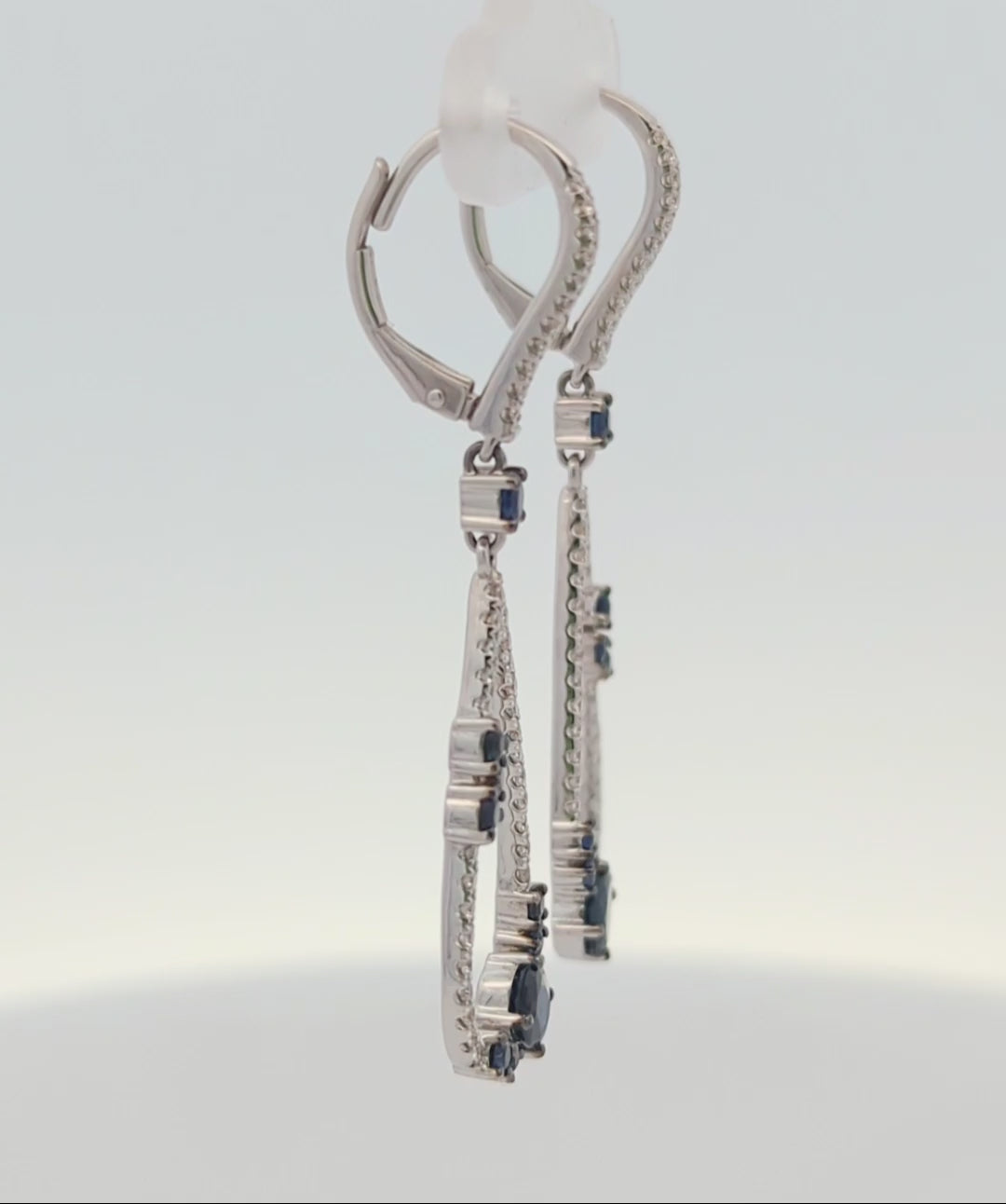 14K White Gold, Diamond, and Sapphire Dangle Earrings