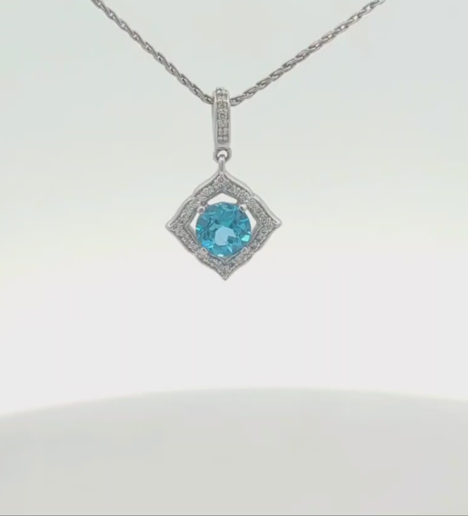Irina 14K White Gold, Diamond, and Blue Topaz Halo Pendant