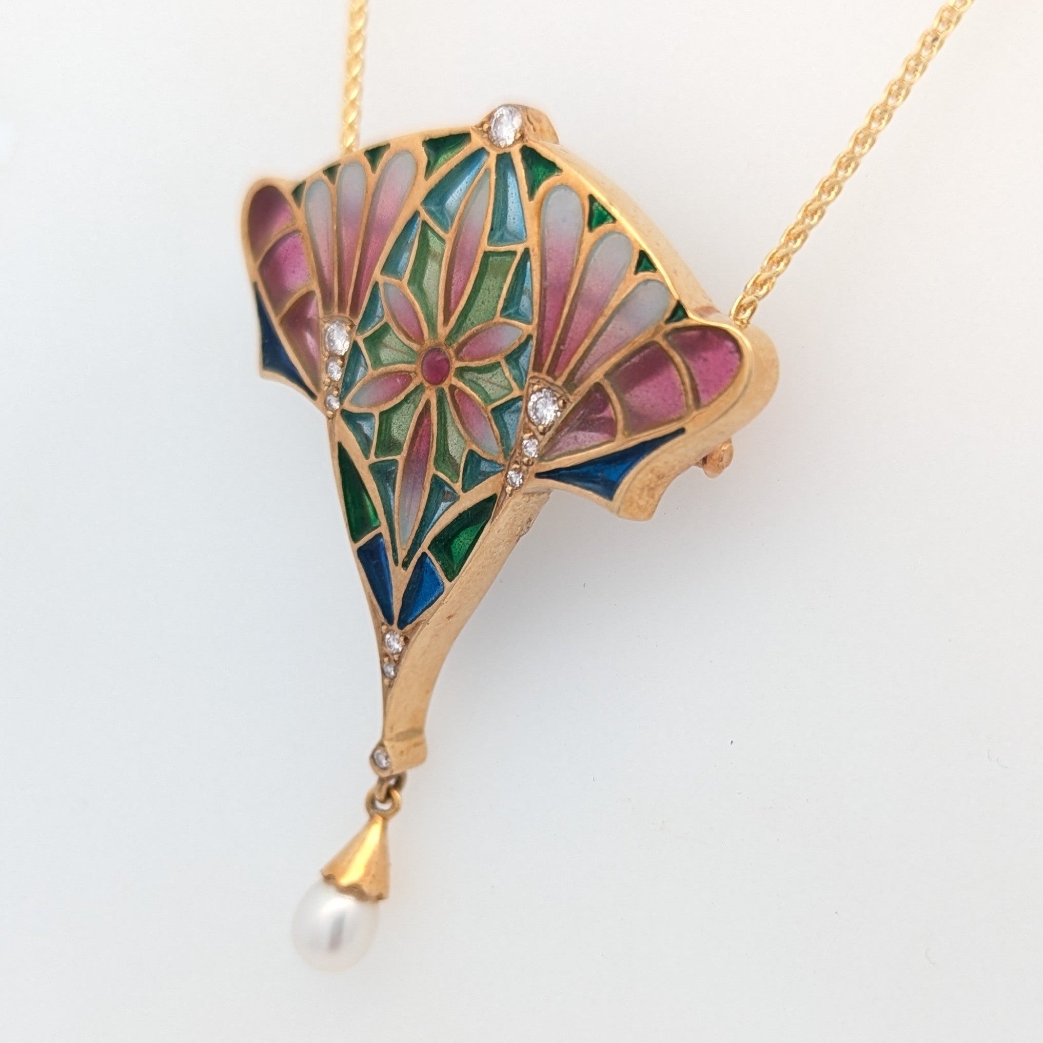 Vintage Enamel Nouveau 1910 Convertible Pin/Necklace