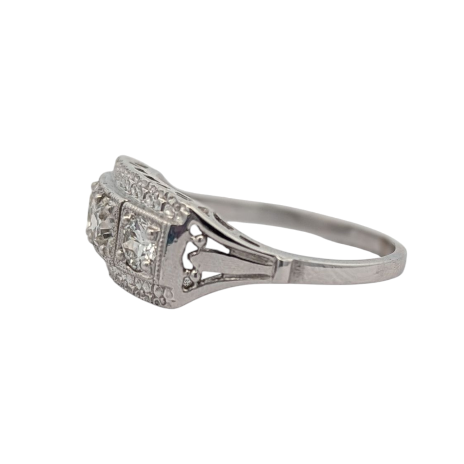 Vintage 14K White Gold and Old Mine Cut Diamond Band