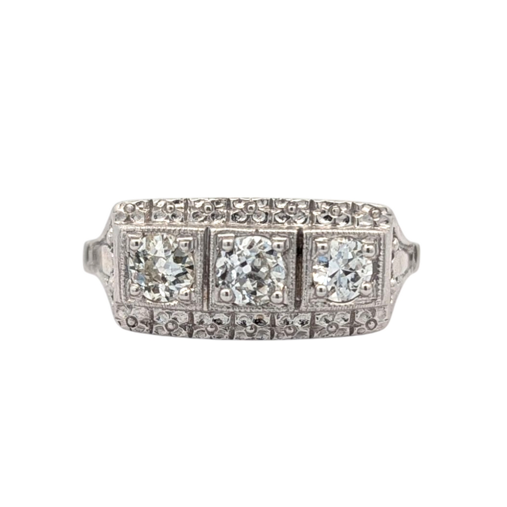 Vintage 14K White Gold and Old Mine Cut Diamond Band