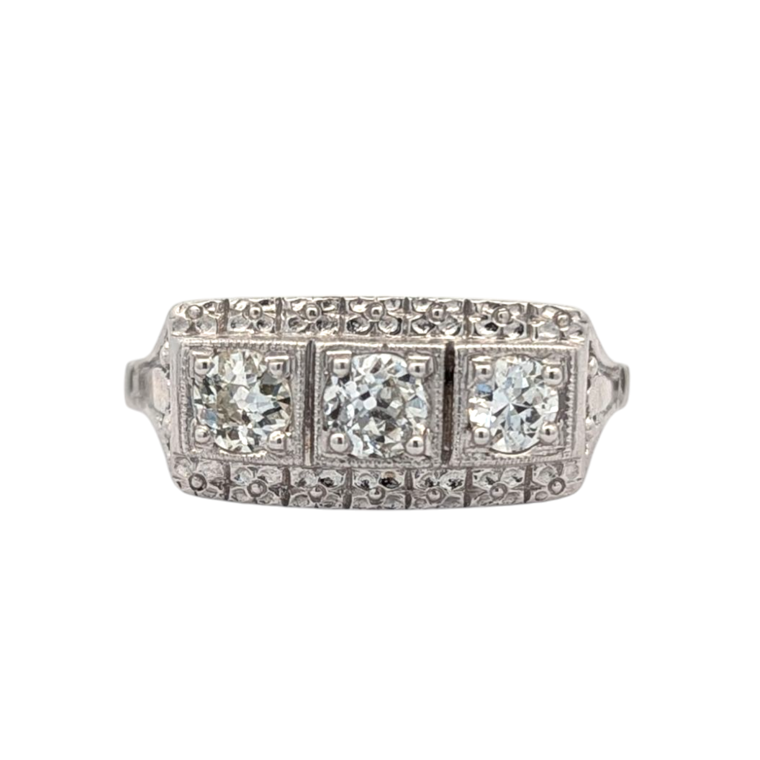 Vintage 14K White Gold and Old Mine Cut Diamond Band