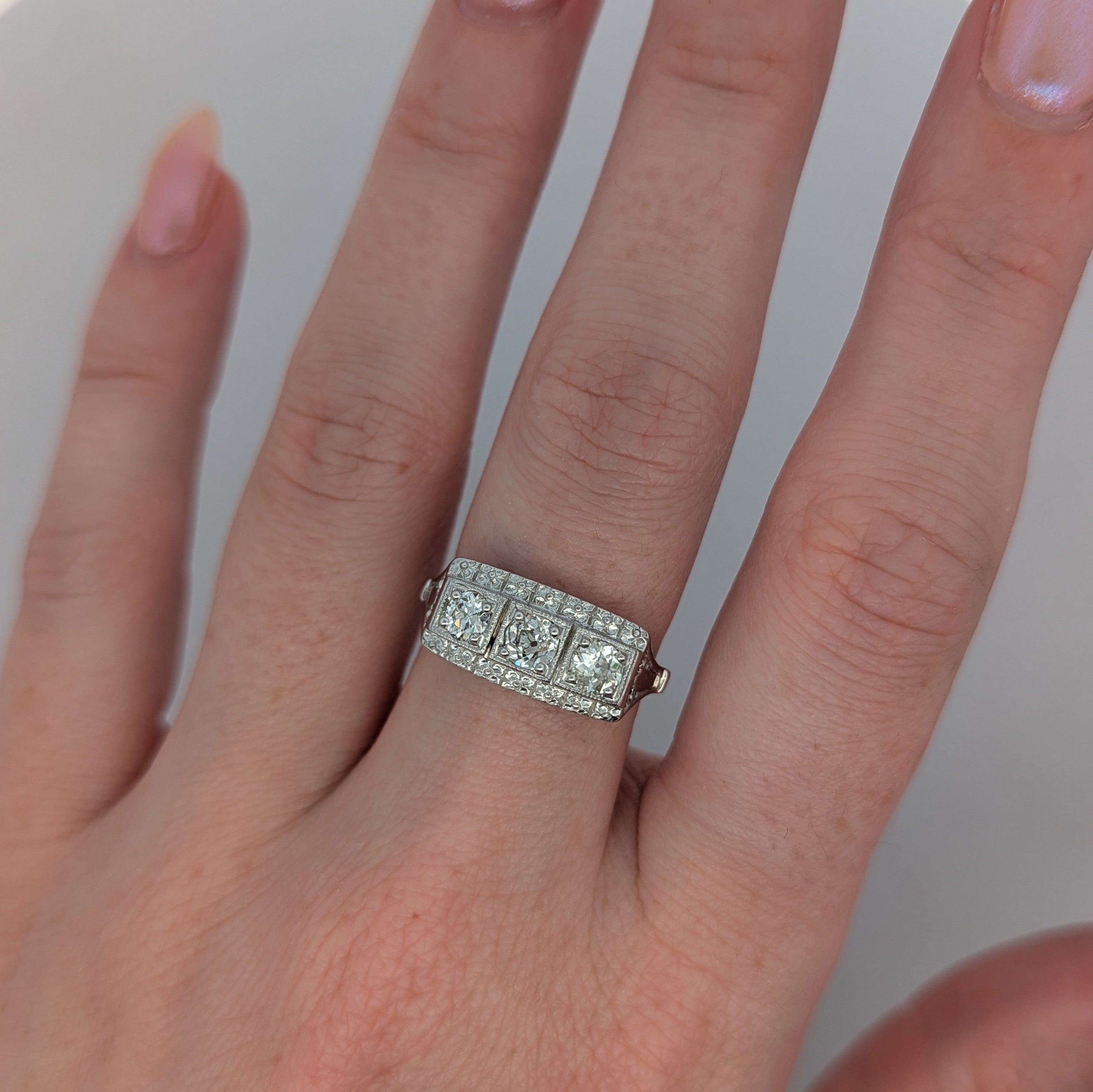 Vintage 14K White Gold and Old Mine Cut Diamond Band