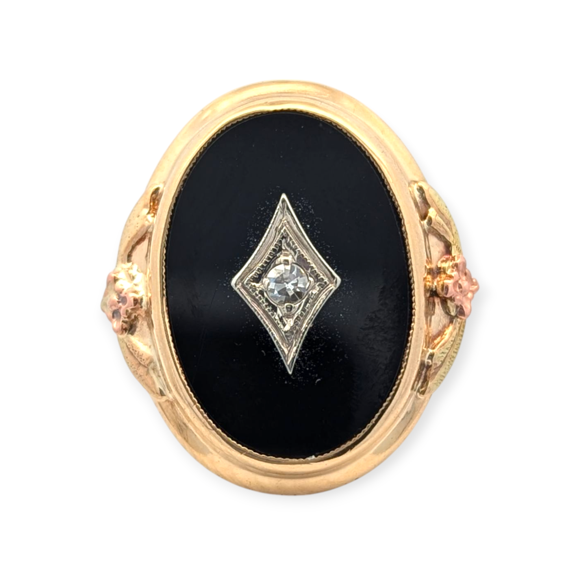 Vintage 10K Yellow and Rose Gold Onyx Ring