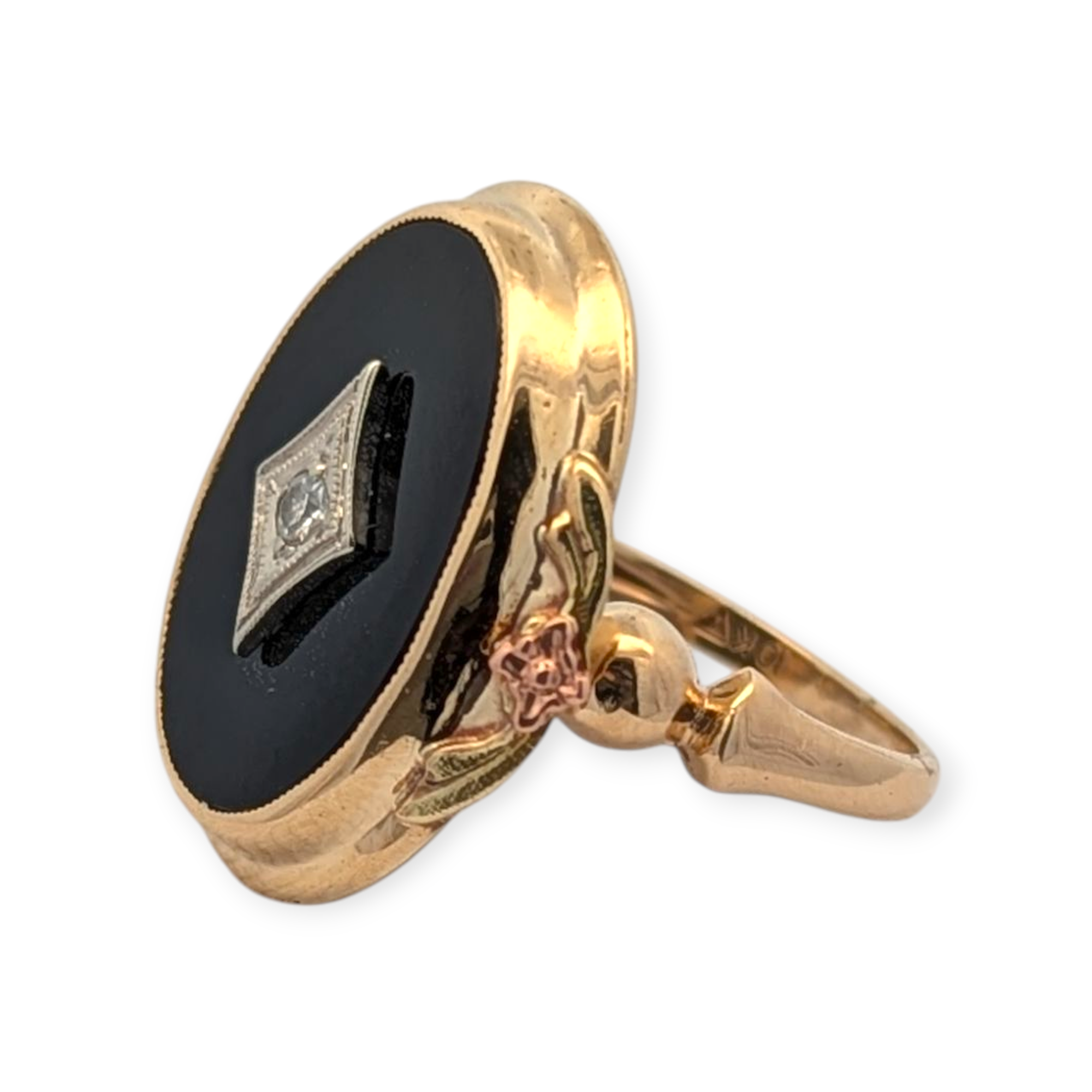 Vintage 10K Yellow and Rose Gold Onyx Ring