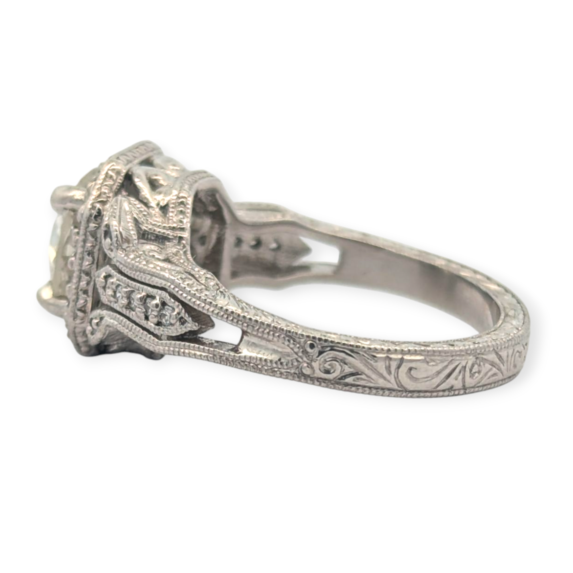 Platinum Vintage-Inspired 1.45 Carat Old Euro Cut Engagement Ring