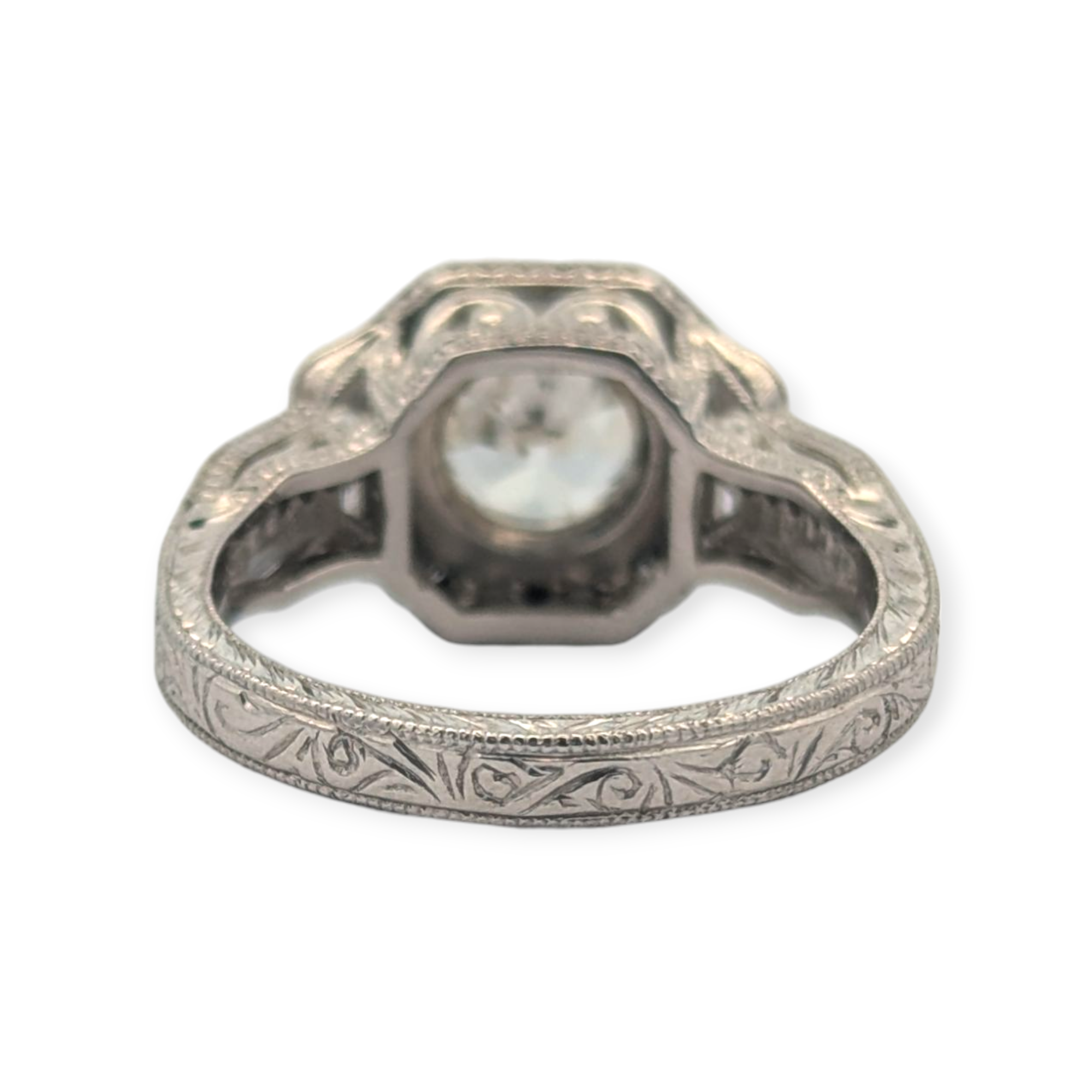 Platinum Vintage-Inspired 1.45 Carat Old Euro Cut Engagement Ring